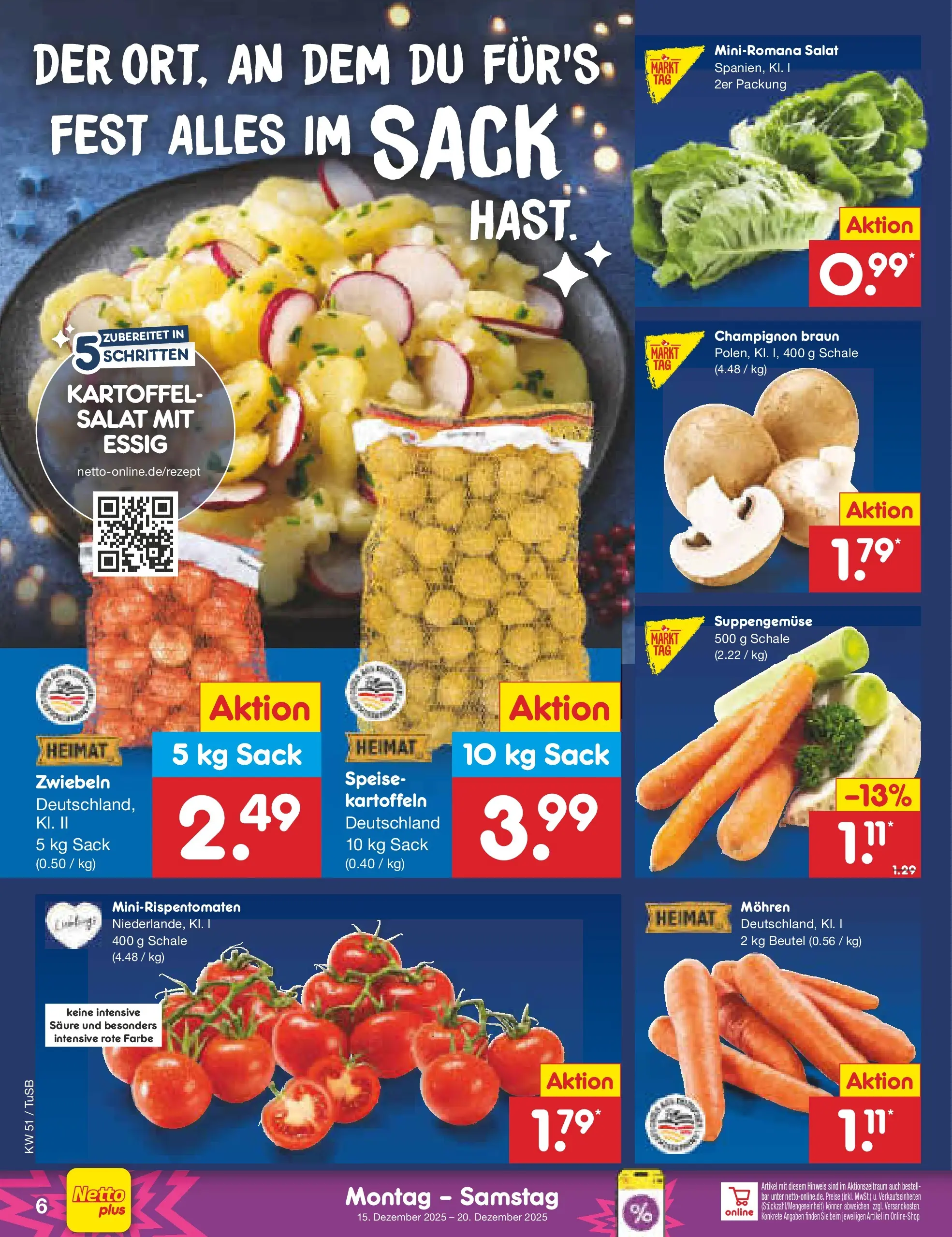 Netto Marken-Discount prospekt Lahr-Langenwinkel	 (ab 15.12.2025) » Angebote | Seite: 6 | Produkte: Essig, Mohren, Kartoffeln, Salat
