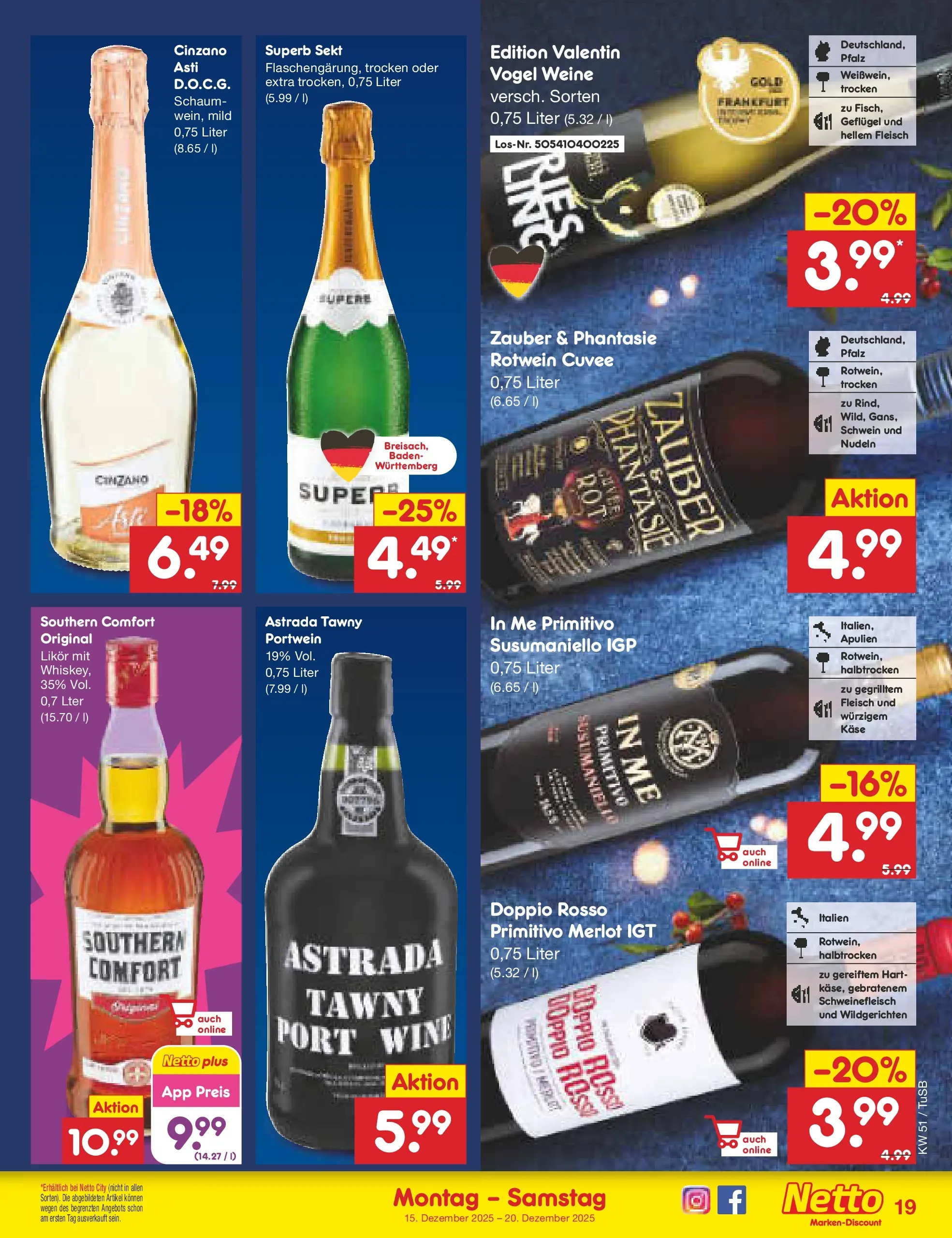 Netto Marken-Discount prospekt Lahr-Langenwinkel	 (ab 15.12.2025) » Angebote | Seite: 21 | Produkte: Käse, Sekt, Likör, Nudeln