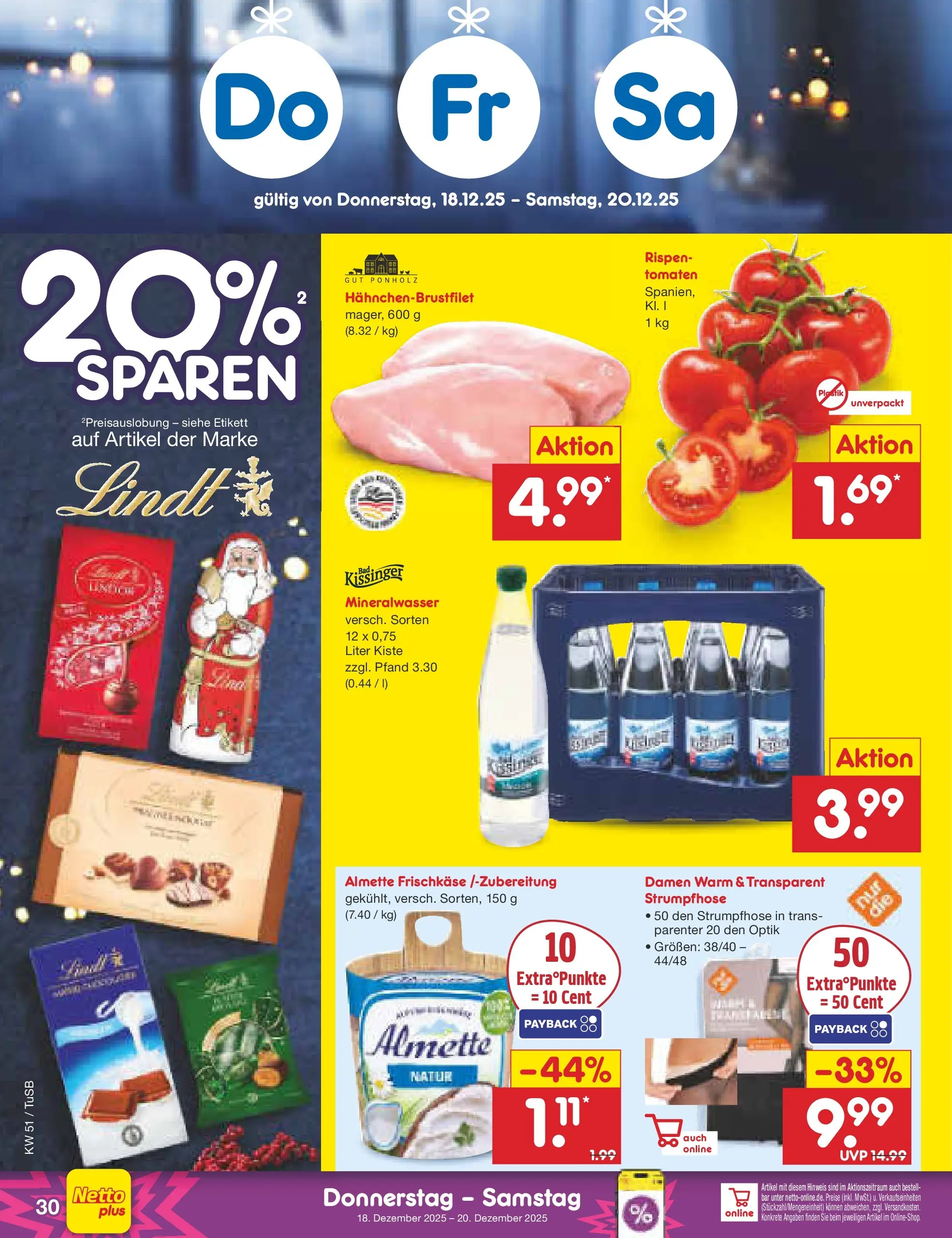 Netto Marken-Discount prospekt Lahr-Langenwinkel	 (ab 15.12.2025) » Angebote | Seite: 38 | Produkte: Almette, Tomaten, Mineralwasser, Strumpfhose