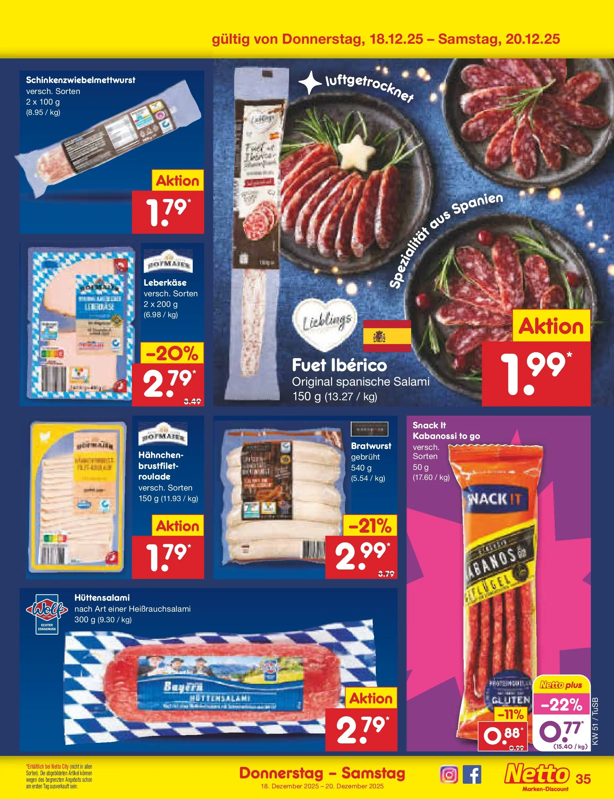 Netto Marken-Discount prospekt Lahr-Langenwinkel	 (ab 15.12.2025) » Angebote | Seite: 43 | Produkte: Hahnchen, Bratwurst, Salami, Leberkase