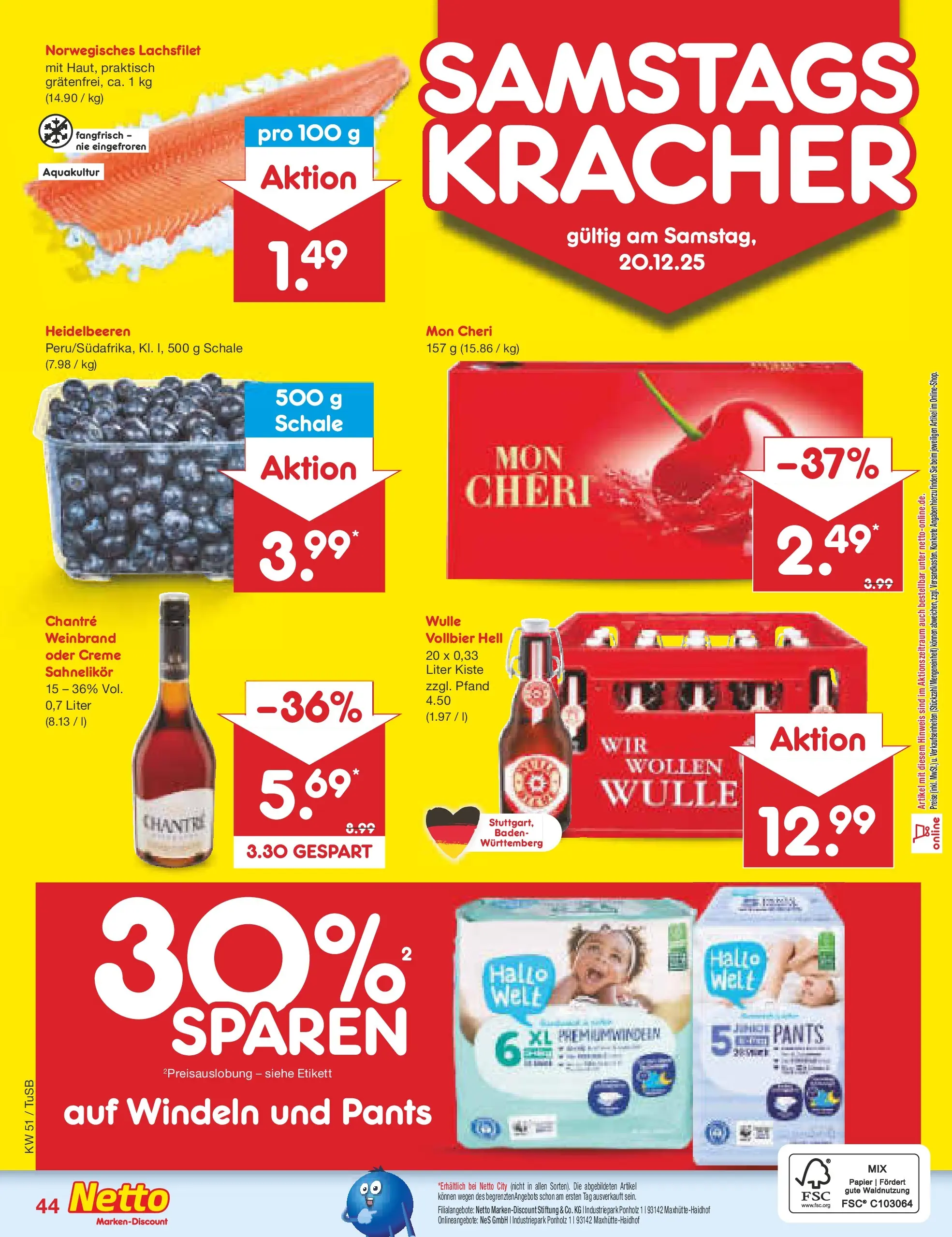 Netto Marken-Discount prospekt Lahr-Langenwinkel	 (ab 15.12.2025) » Angebote | Seite: 52 | Produkte: Creme, Heidelbeeren, Chantré, Mon cheri