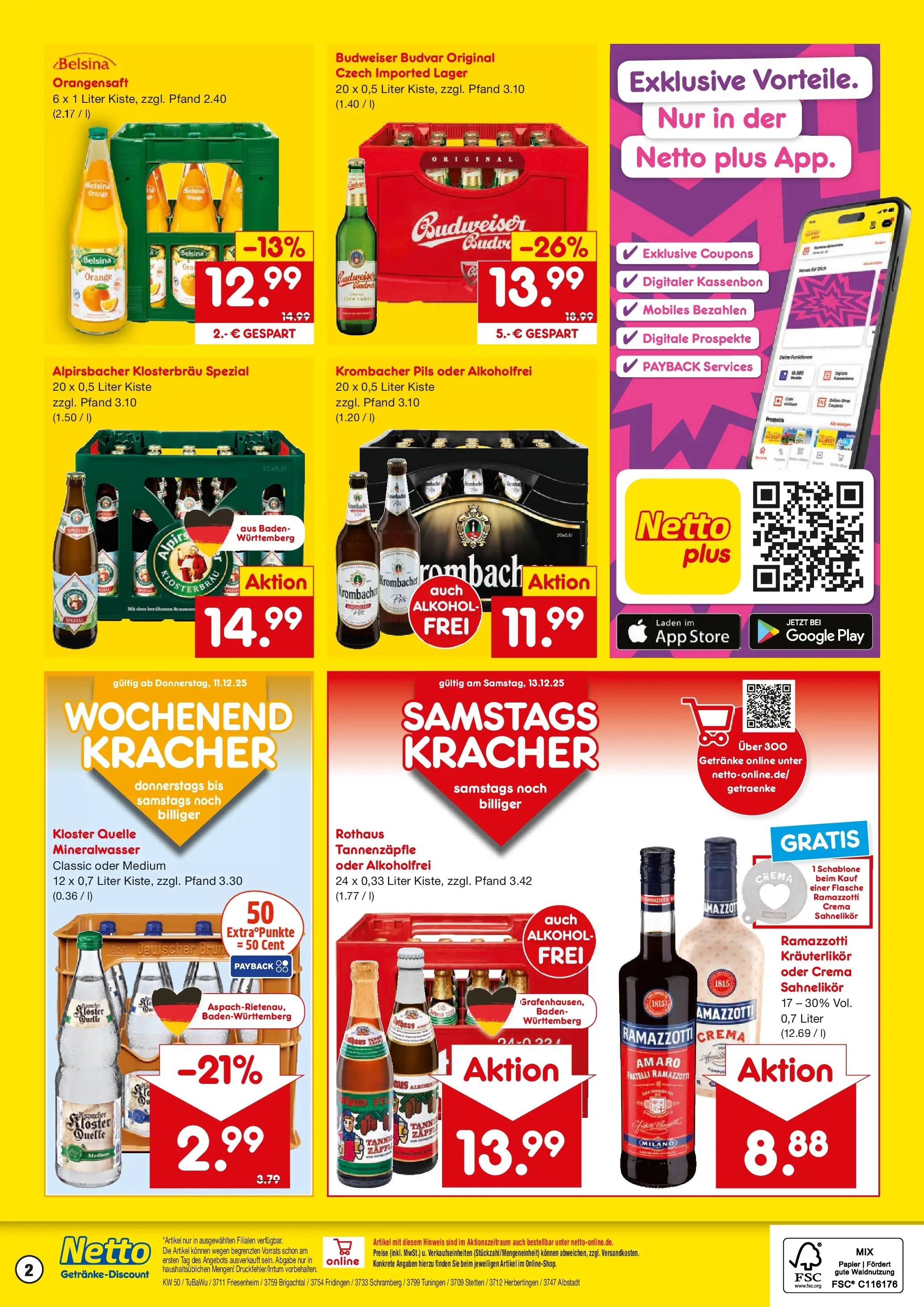 Netto Marken-Discount prospekt Friesenheim	 (ab 07.12.2025) » Angebote | Seite: 2 | Produkte: Pils, Orangensaft, Budweiser, Ramazzotti