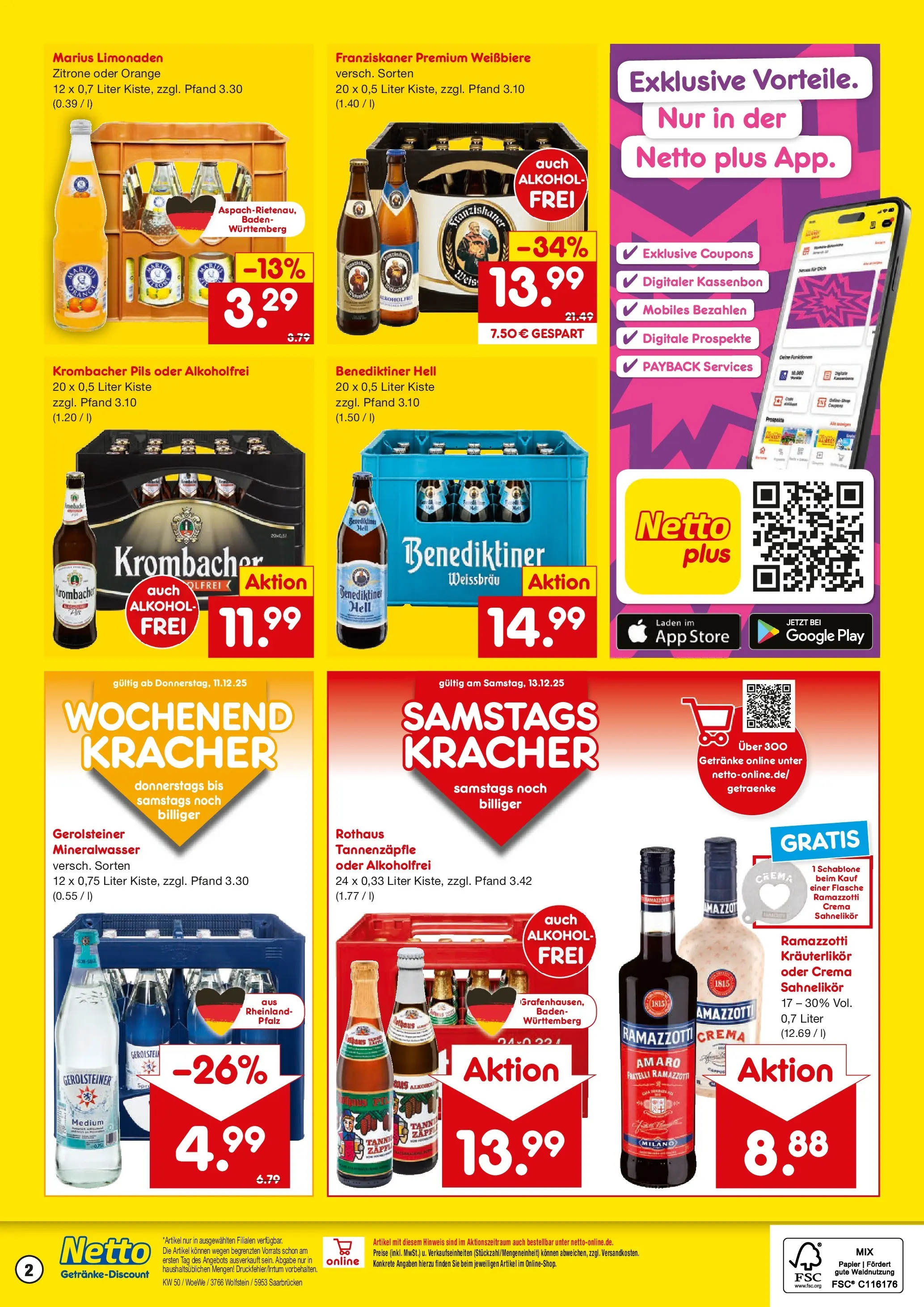 Netto Marken-Discount prospekt Saarbrücken	 (ab 08.12.2025) » Angebote | Seite: 2 | Produkte: Franziskaner, Pils, Ramazzotti crema, Zitrone