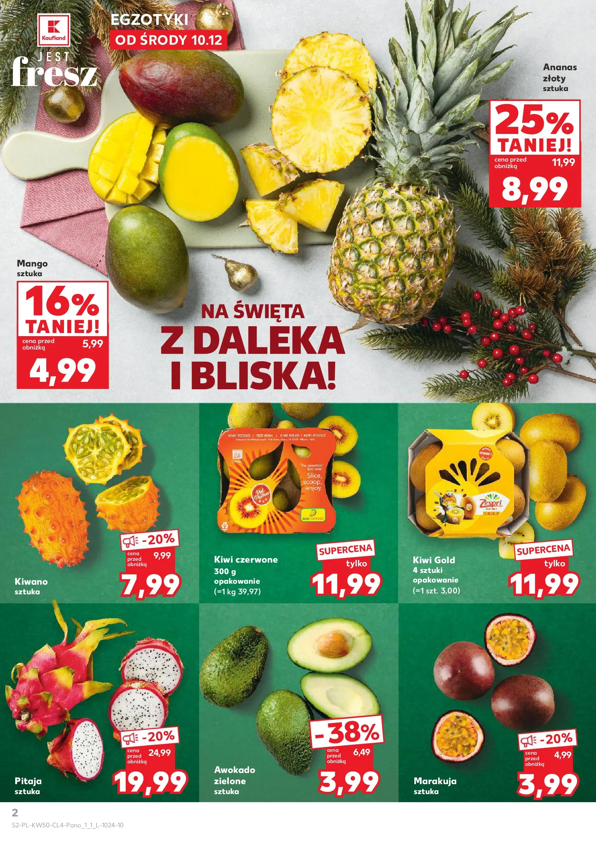 Kaufland gazetka od 10.12.2025 | Boże Narodzenie 🎄🎁 | Strona: 2 | Produkty: Mango, Pitaja, Ananas, Kiwi