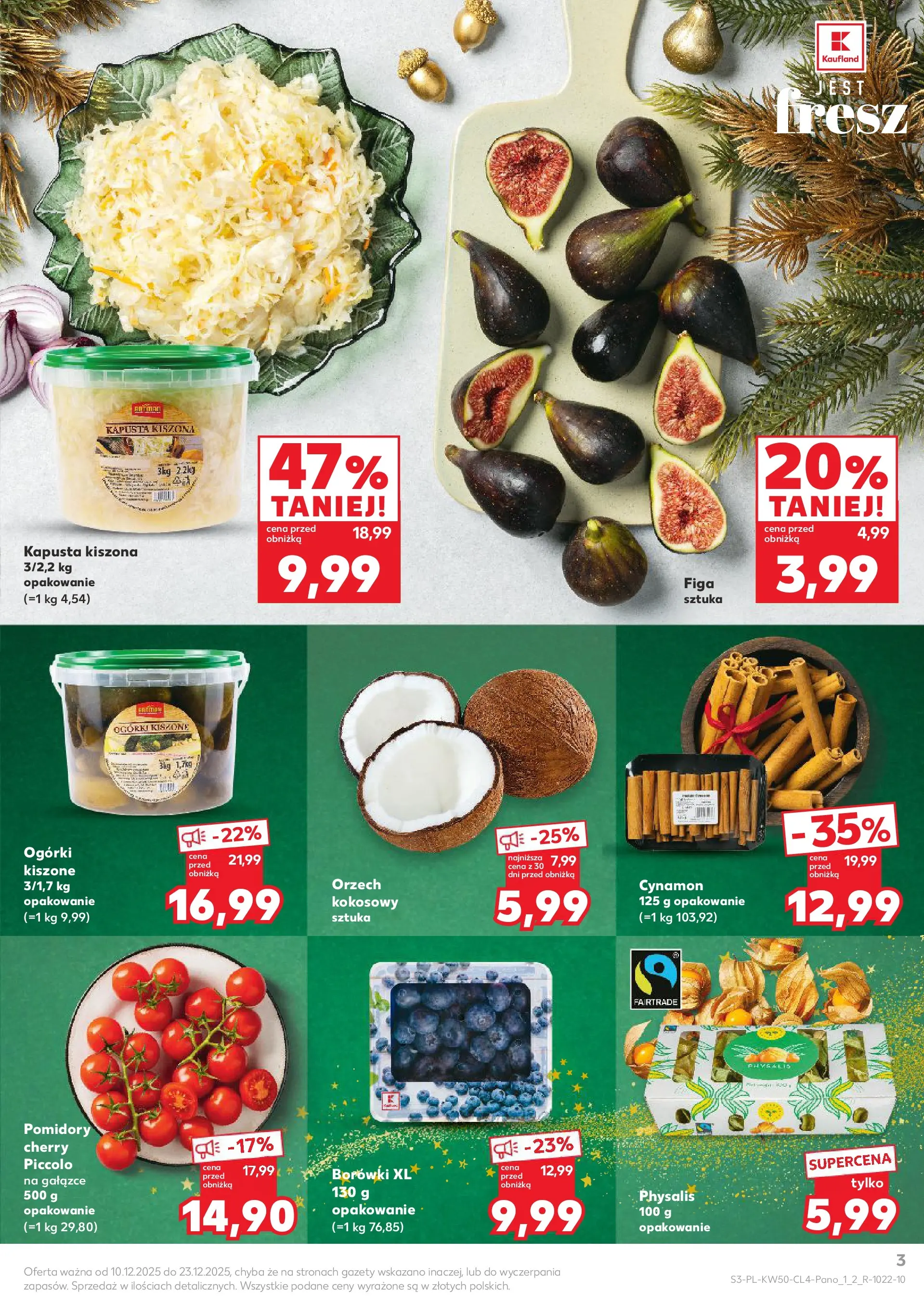 Kaufland gazetka od 10.12.2025 | Boże Narodzenie 🎄🎁 | Strona: 3 | Produkty: Kapusta, Cynamon, Kapusta kiszona, Ogórki