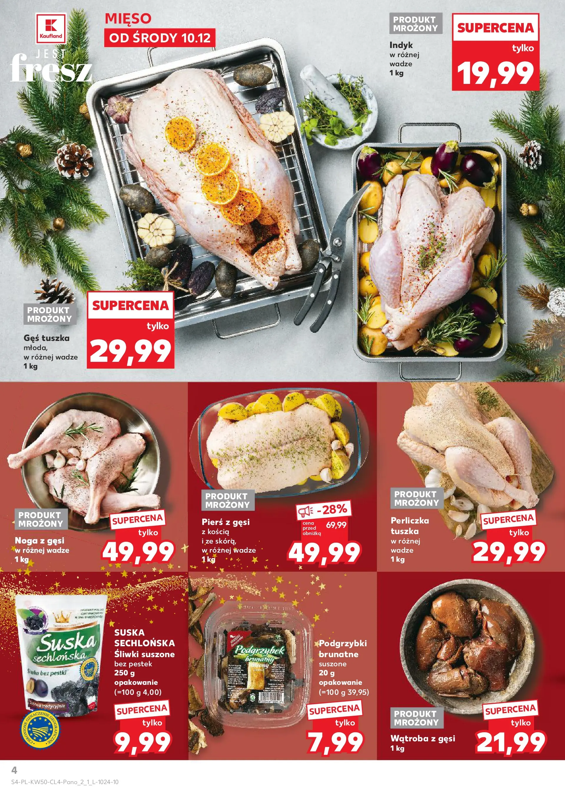 Kaufland gazetka od 10.12.2025 | Boże Narodzenie 🎄🎁 | Strona: 4 | Produkty: Pierś z gęsi, Gęś, Śliwki, Perliczka