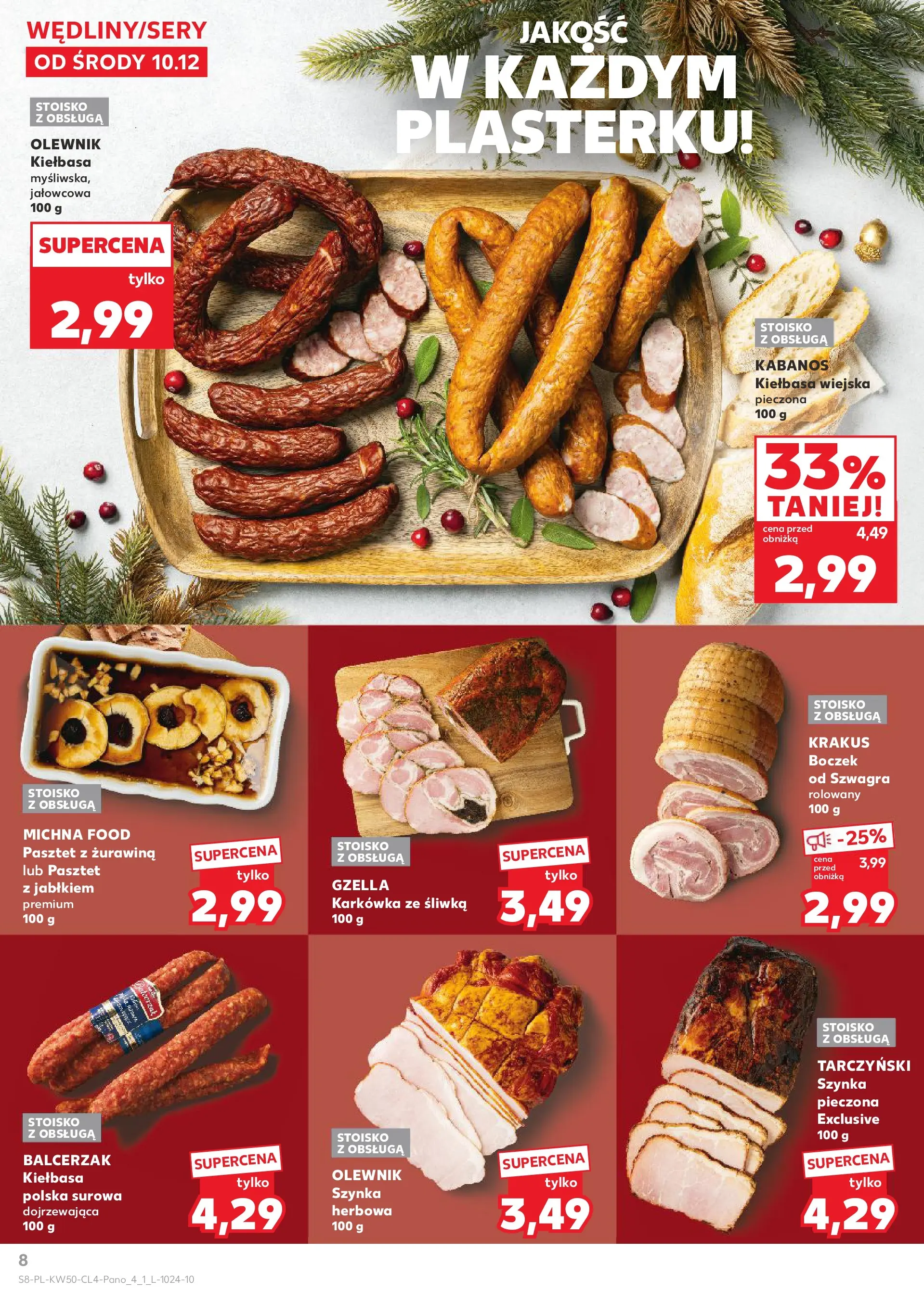 Kaufland gazetka od 10.12.2025 | Boże Narodzenie 🎄🎁 | Strona: 8 | Produkty: Kiełbasa, Karkówka, Szynka, Boczek