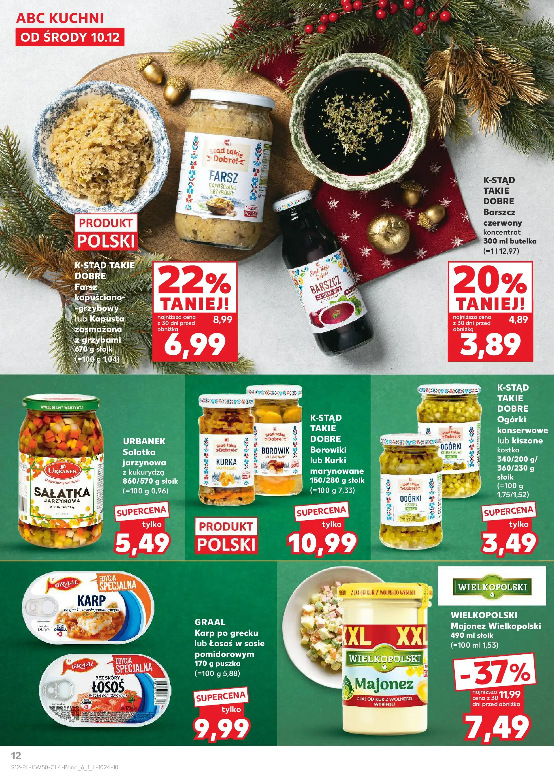 Kaufland gazetka od 10.12.2025 | Boże Narodzenie 🎄🎁 | Strona: 12 | Produkty: Barszcz, Kapusta, Kukurydza, Ogórki
