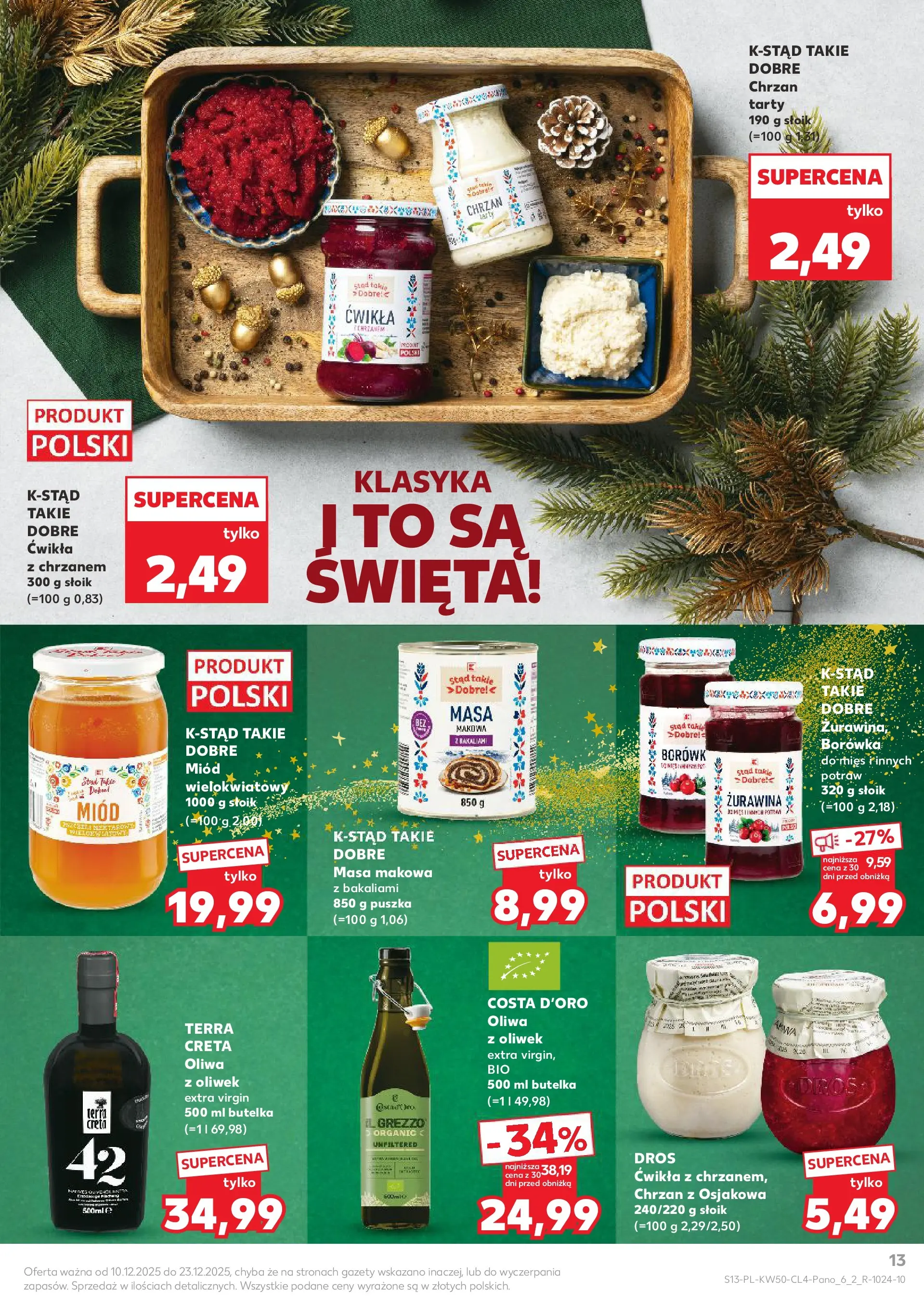 Kaufland gazetka od 10.12.2025 | Boże Narodzenie 🎄🎁 | Strona: 13 | Produkty: Miód, Masa makowa, Żurawina, Chrzan