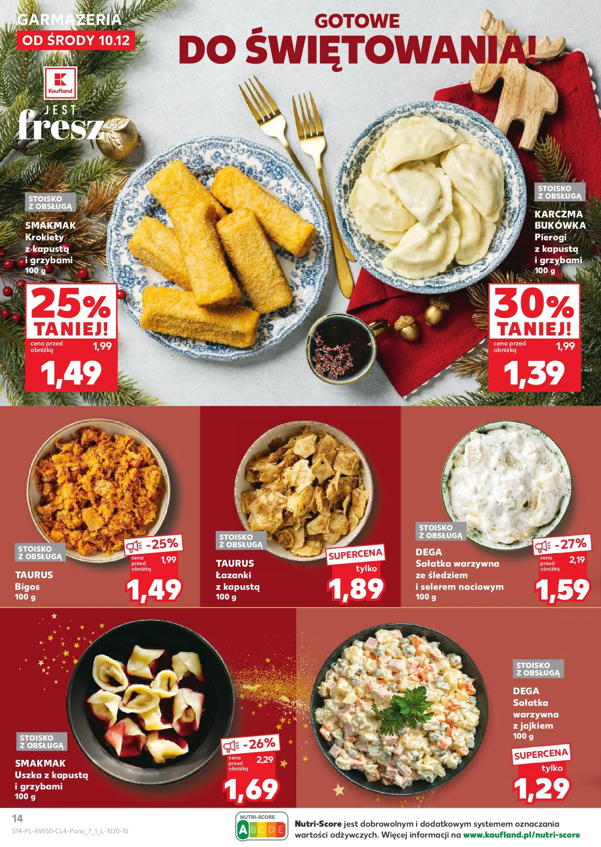 Kaufland gazetka od 10.12.2025 | Boże Narodzenie 🎄🎁 | Strona: 14 | Produkty: Kapusta, Pierogi, Krokiety, Sałatka
