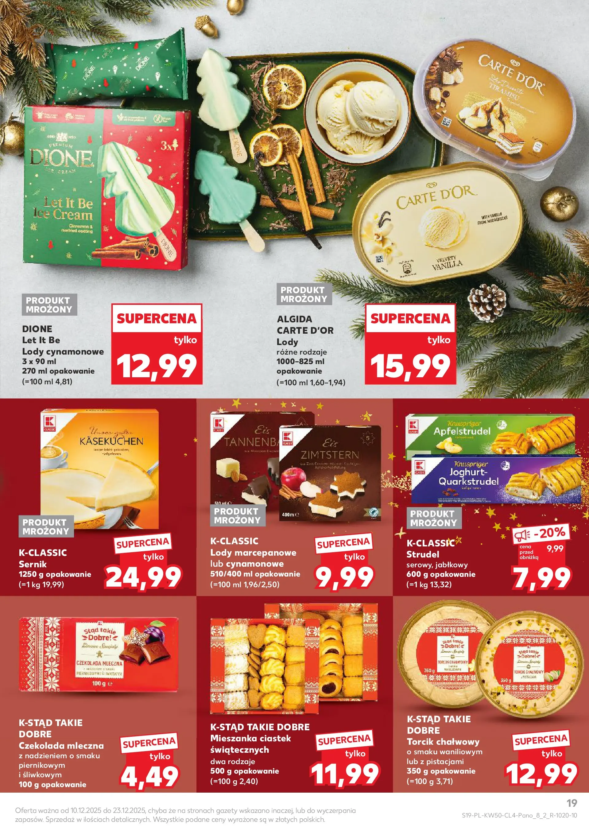 Kaufland gazetka od 10.12.2025 | Boże Narodzenie 🎄🎁 | Strona: 19 | Produkty: Czekolada mleczna, Tiramisu, Czekolada, Lody