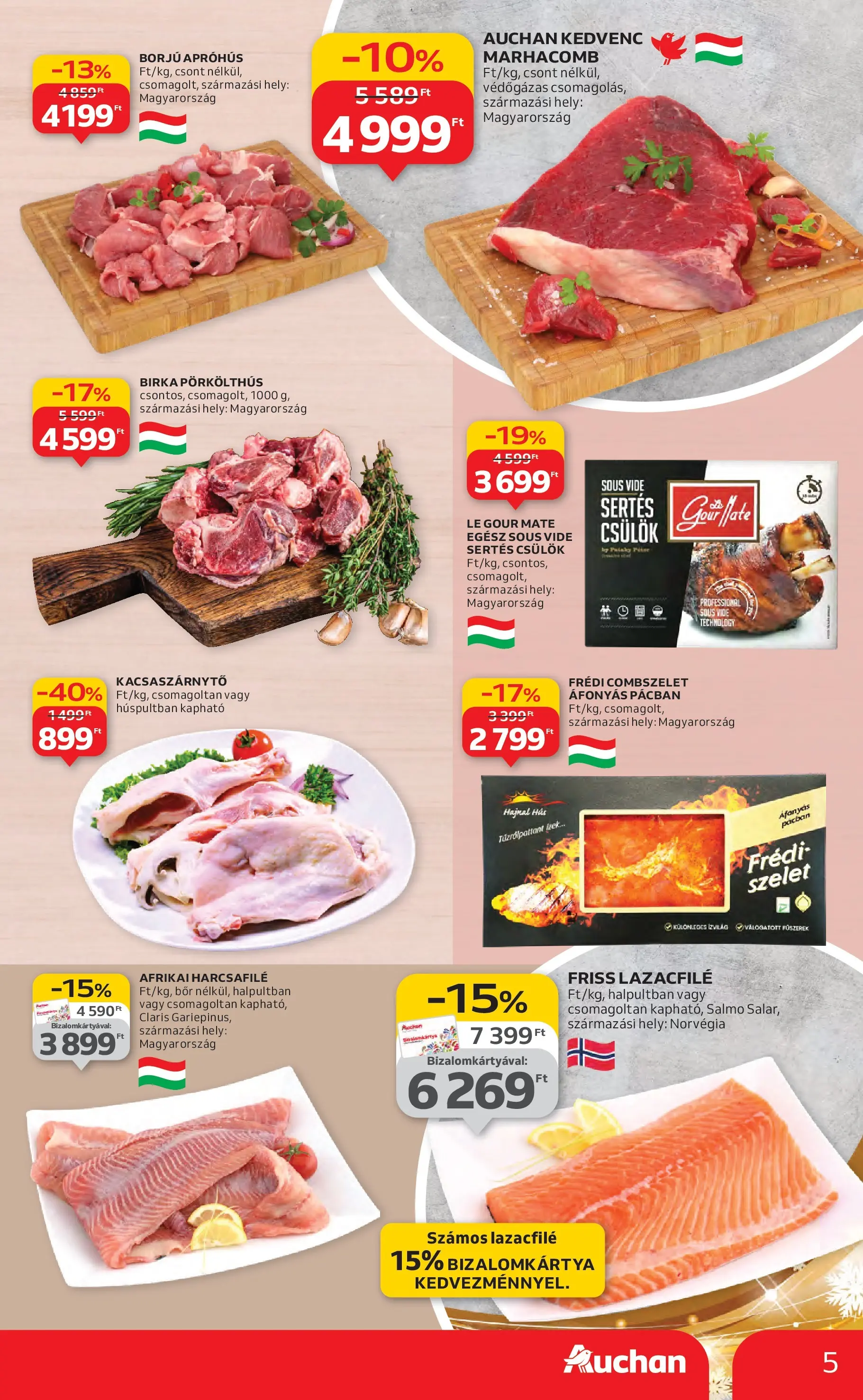 Auchan Akciós újság Miskolc - 2025.12.11. -tól/töl > akció, lapozható szórólap 🛍️ | Oldal: 5 | Termékek: Lazacfilé, Fűszerek, Afrikai harcsafilé, Marhacomb