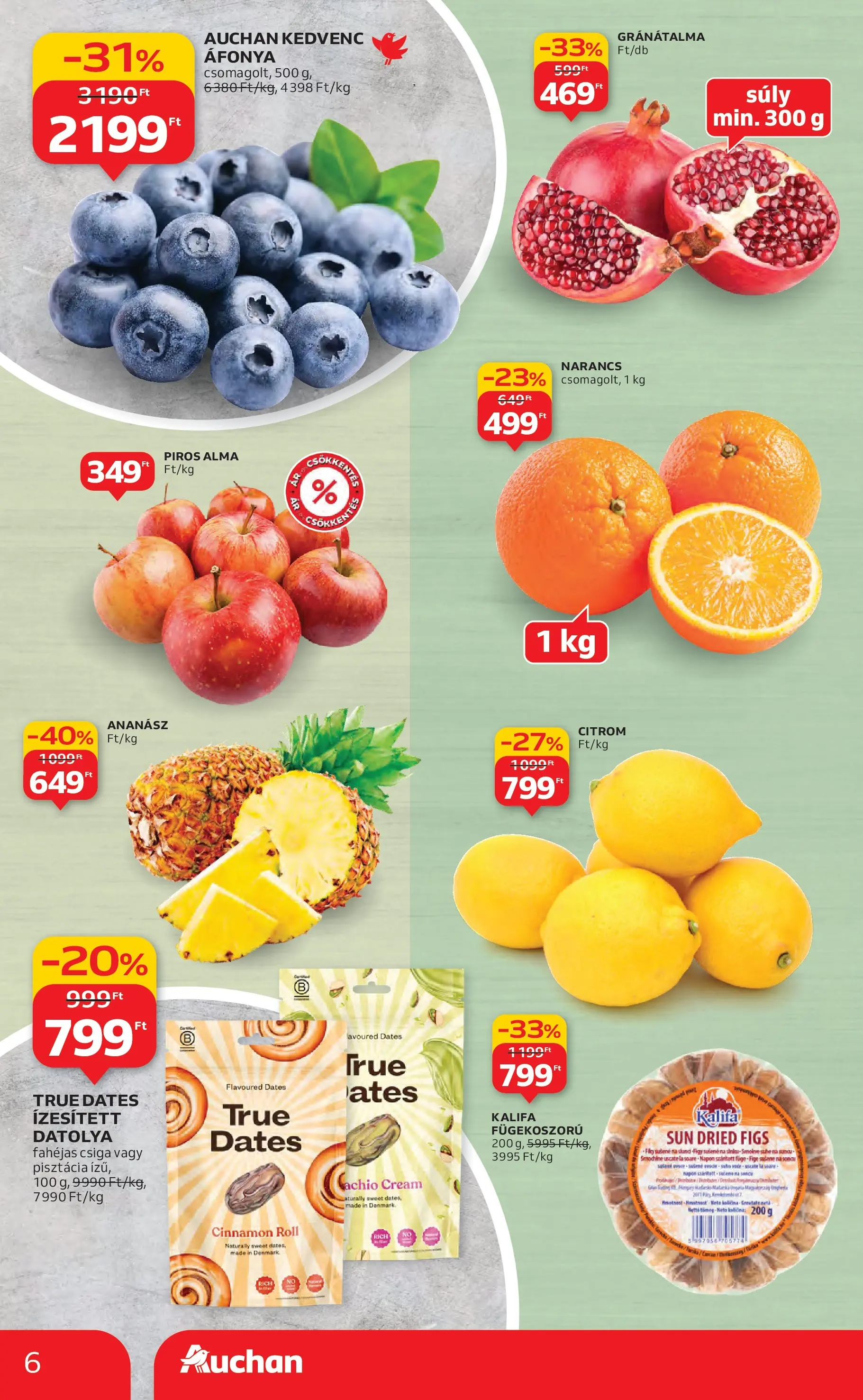 Auchan Akciós újság Miskolc - 2025.12.11. -tól/töl > akció, lapozható szórólap 🛍️ | Oldal: 6 | Termékek: Pisztácia, Gránátalma, Narancs, Citrom