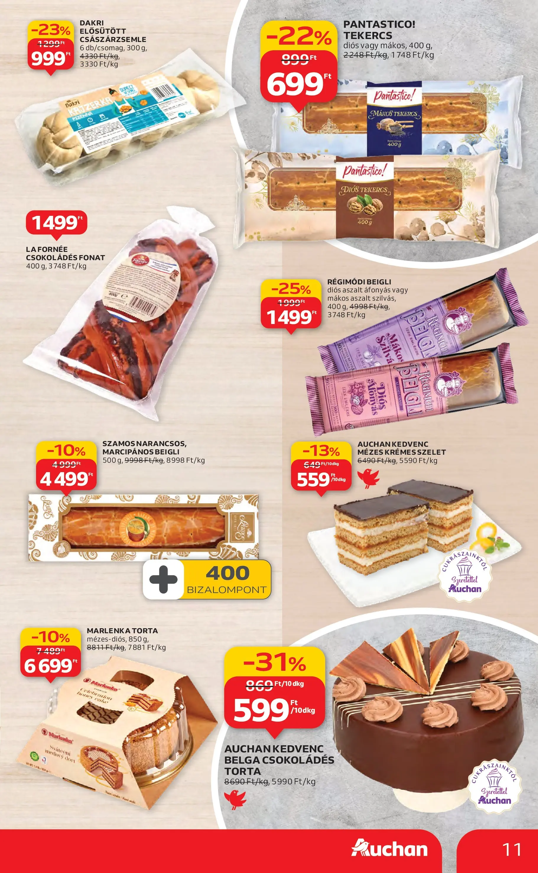 Auchan Akciós újság Miskolc - 2025.12.11. -tól/töl > akció, lapozható szórólap 🛍️ | Oldal: 11 | Termékek: Torta, Császárzsemle