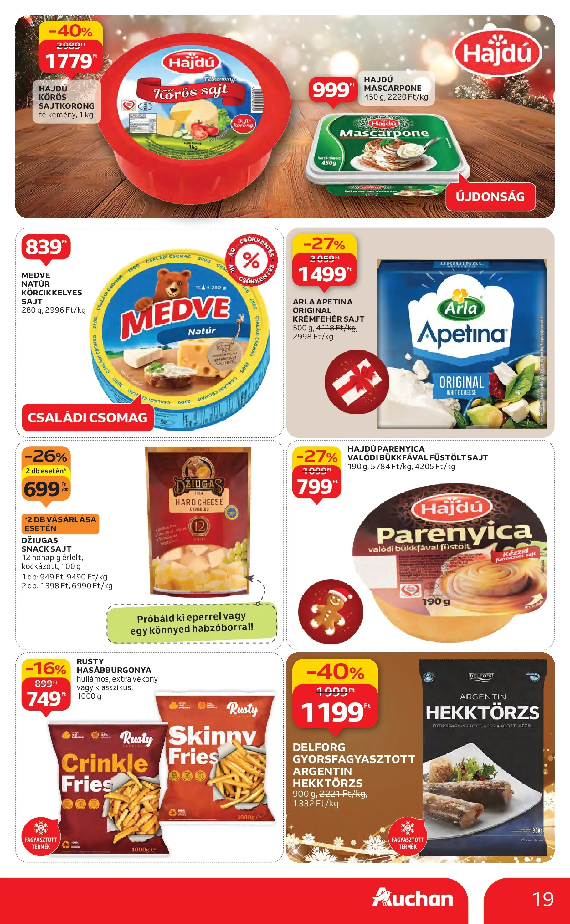 Auchan Akciós újság Miskolc - 2025.12.11. -tól/töl > akció, lapozható szórólap 🛍️ | Oldal: 19 | Termékek: Parenyica, Ovsene pahuljice, Sajt, Mascarpone
