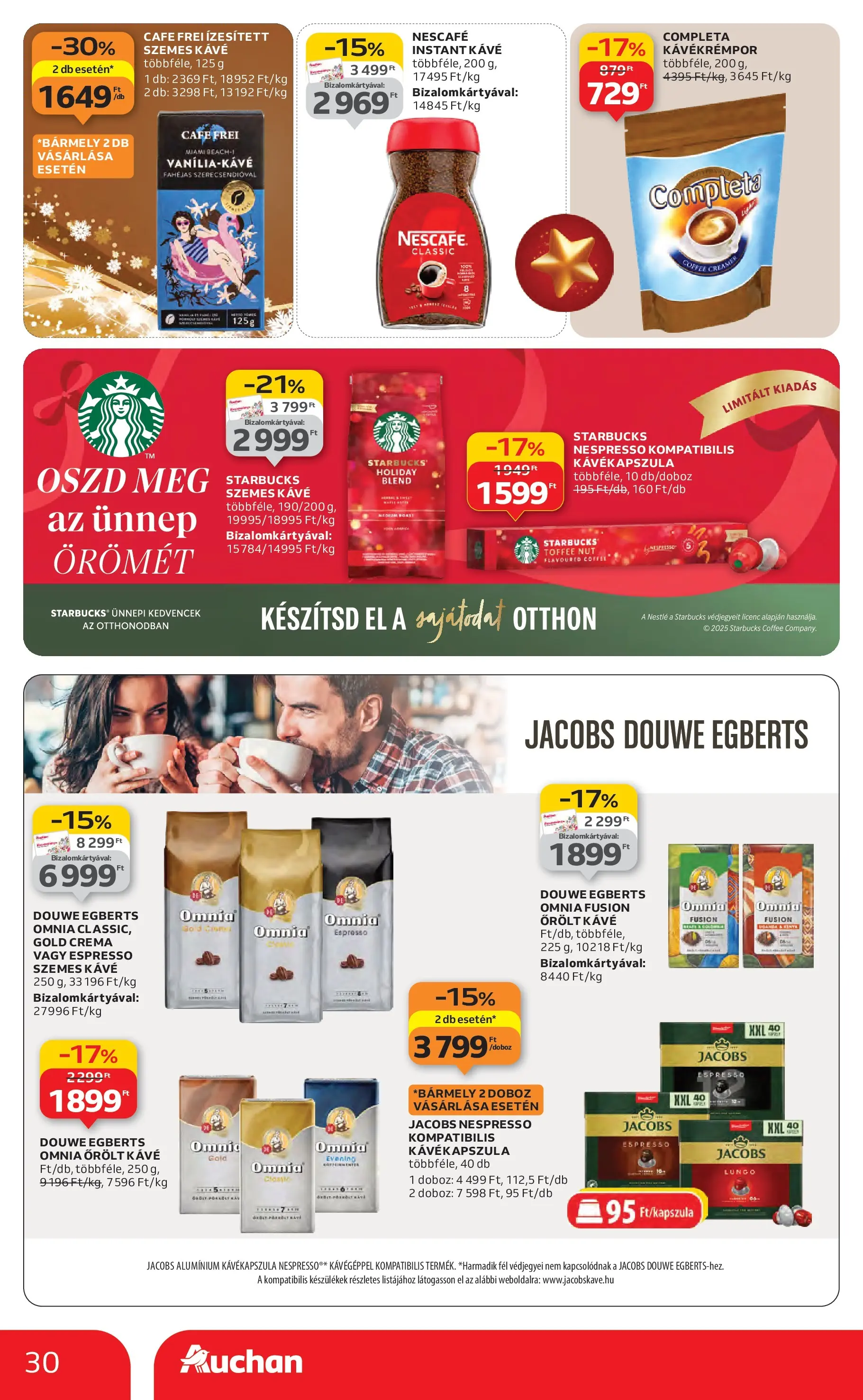 Auchan Akciós újság Miskolc - 2025.12.11. -tól/töl > akció, lapozható szórólap 🛍️ | Oldal: 30 | Termékek: Kávékapszula, Doboz, Kávé, Szemes kávé