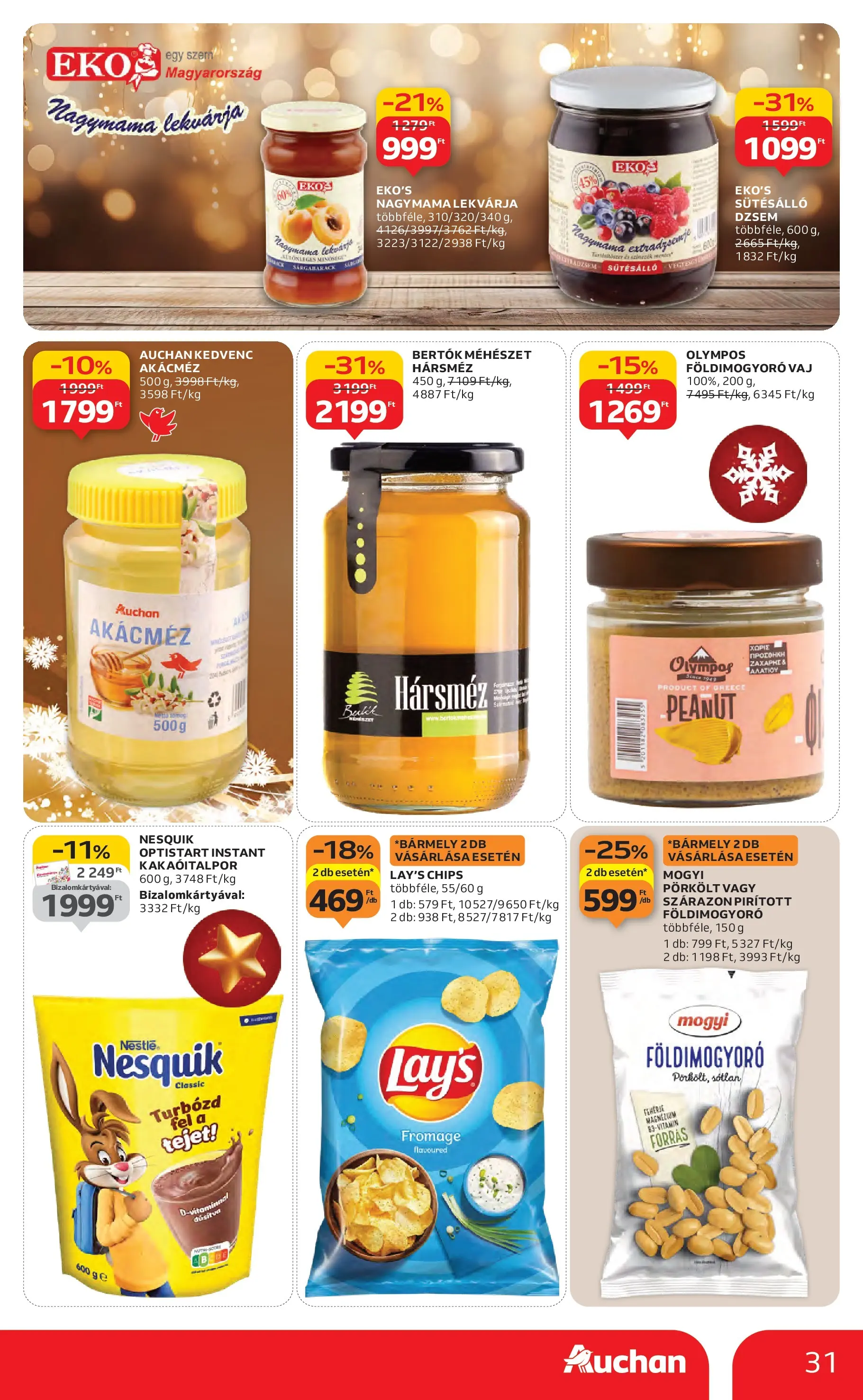 Auchan Akciós újság Miskolc - 2025.12.11. -tól/töl > akció, lapozható szórólap 🛍️ | Oldal: 31 | Termékek: Nesquik, Dzsem, Vaj, Akácméz