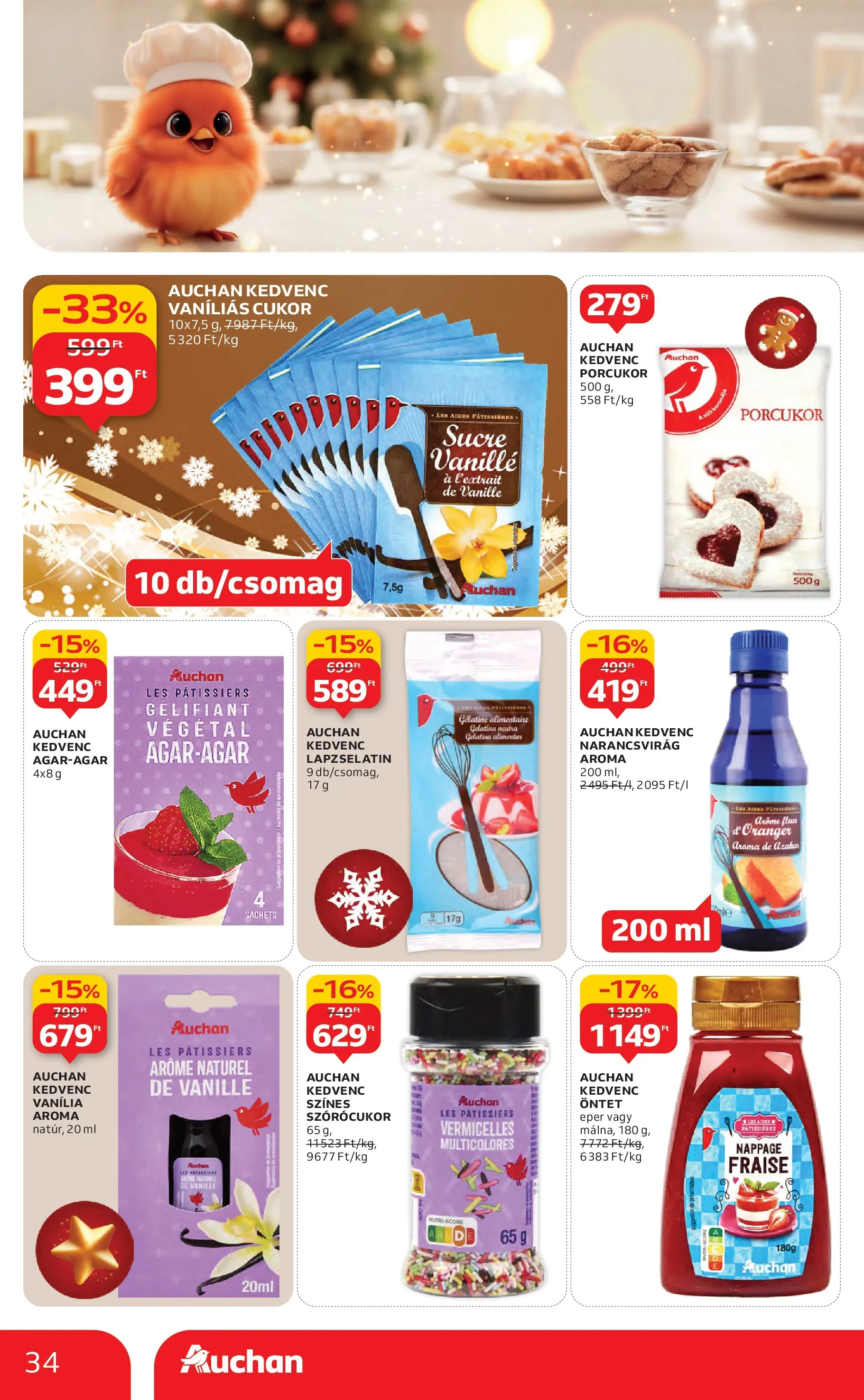 Auchan Akciós újság Miskolc - 2025.12.11. -tól/töl > akció, lapozható szórólap 🛍️ | Oldal: 34 | Termékek: Porcukor, Lapzselatin, Eper, Cukor