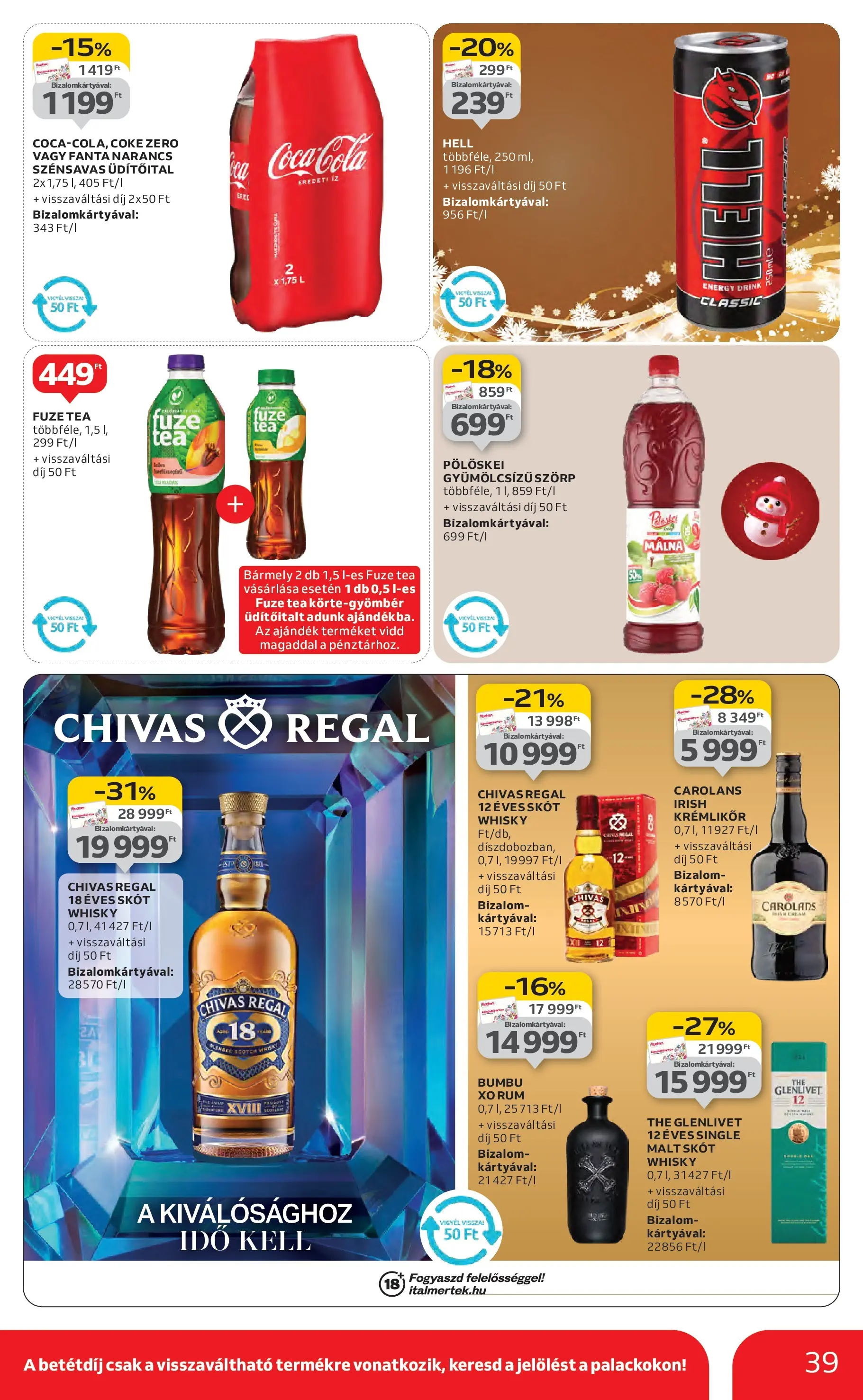 Auchan Akciós újság Miskolc - 2025.12.11. -tól/töl > akció, lapozható szórólap 🛍️ | Oldal: 39 | Termékek: Málna, Fanta, Rum, Whisky