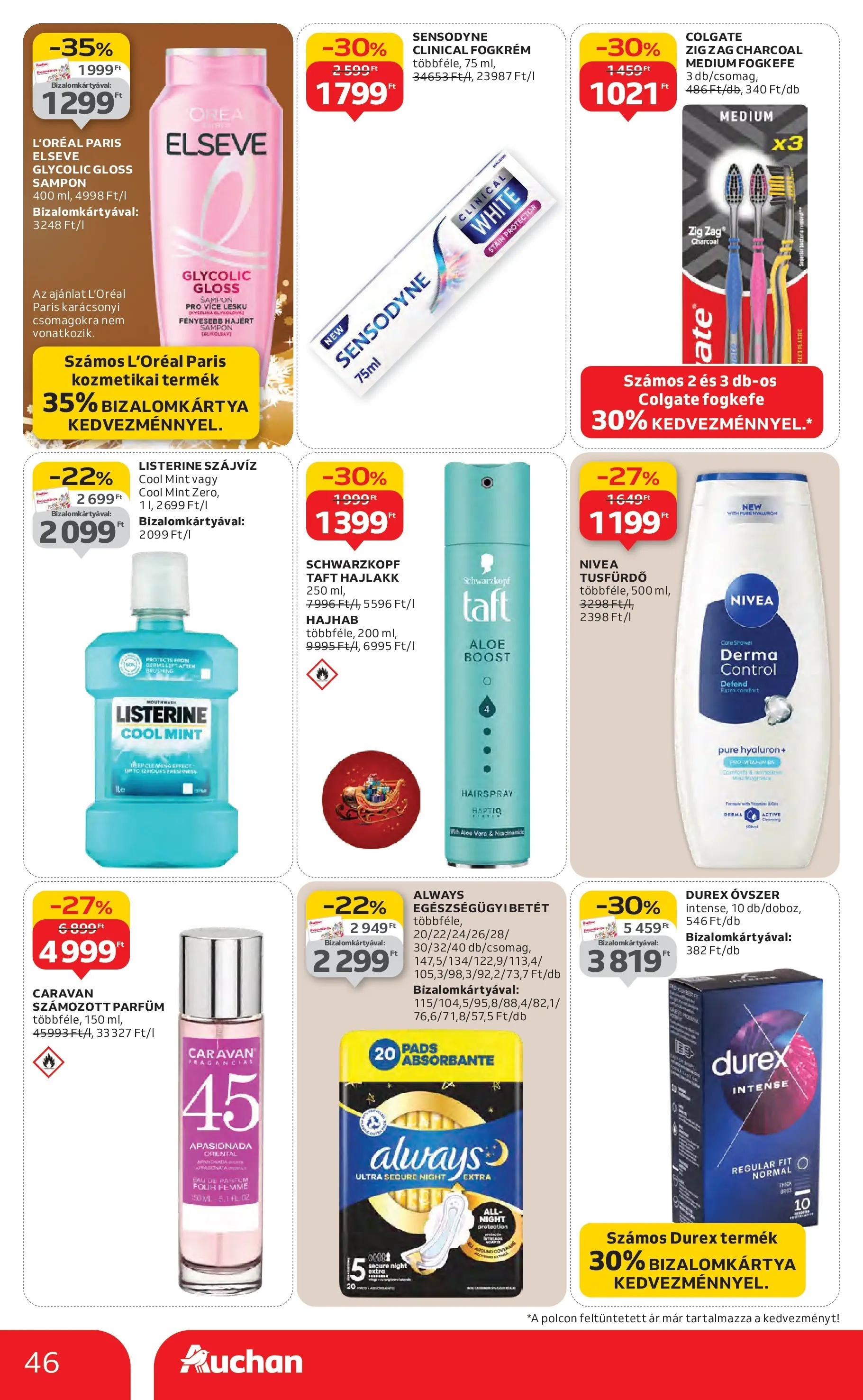 Auchan Akciós újság Miskolc - 2025.12.11. -tól/töl > akció, lapozható szórólap 🛍️ | Oldal: 46 | Termékek: Sampon, Hajlakk, Tusfürdő, Szájvíz