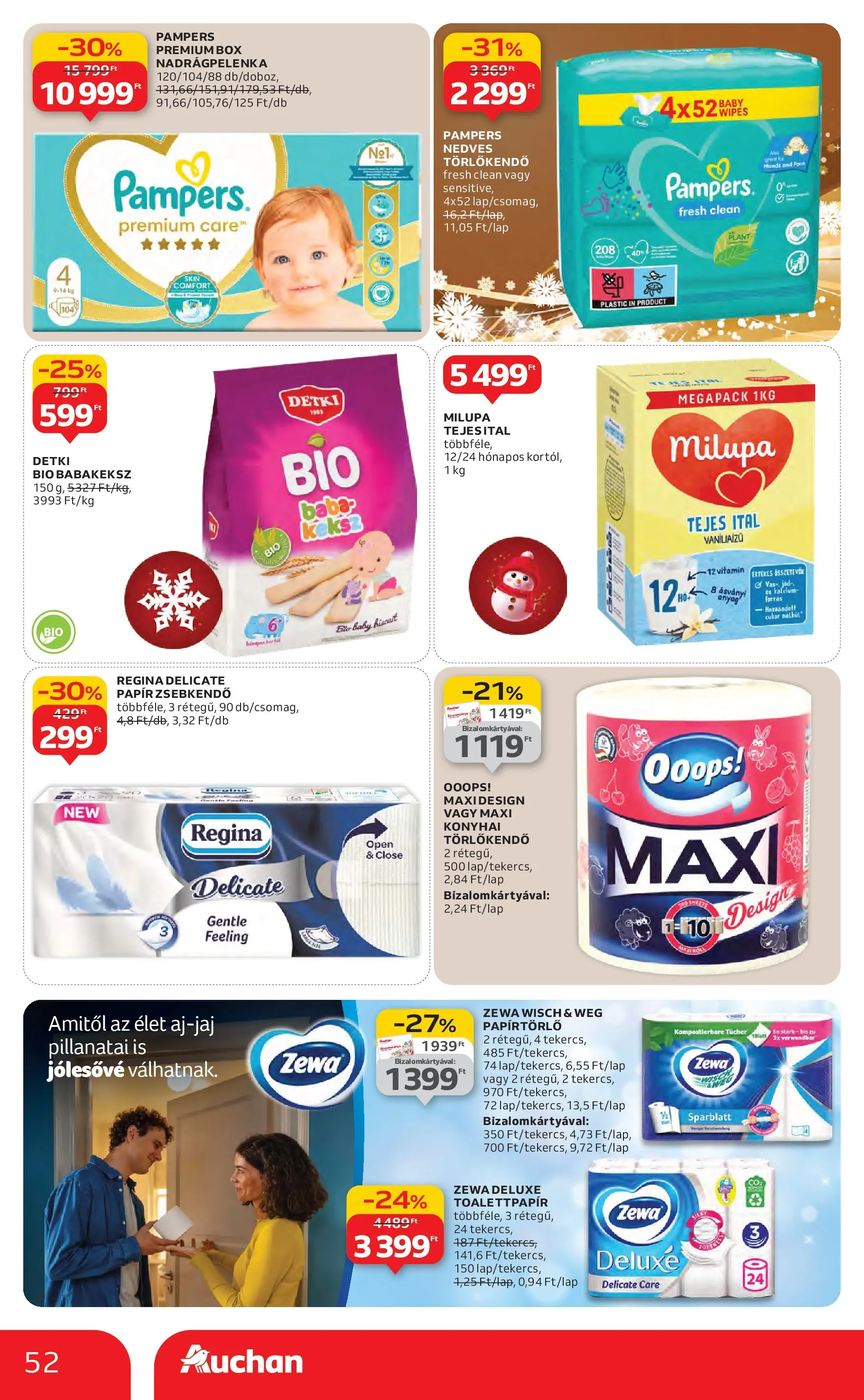 Auchan Akciós újság Miskolc - 2025.12.11. -tól/töl > akció, lapozható szórólap 🛍️ | Oldal: 52 | Termékek: Pampers, Papírtörlő, Só, Cukor