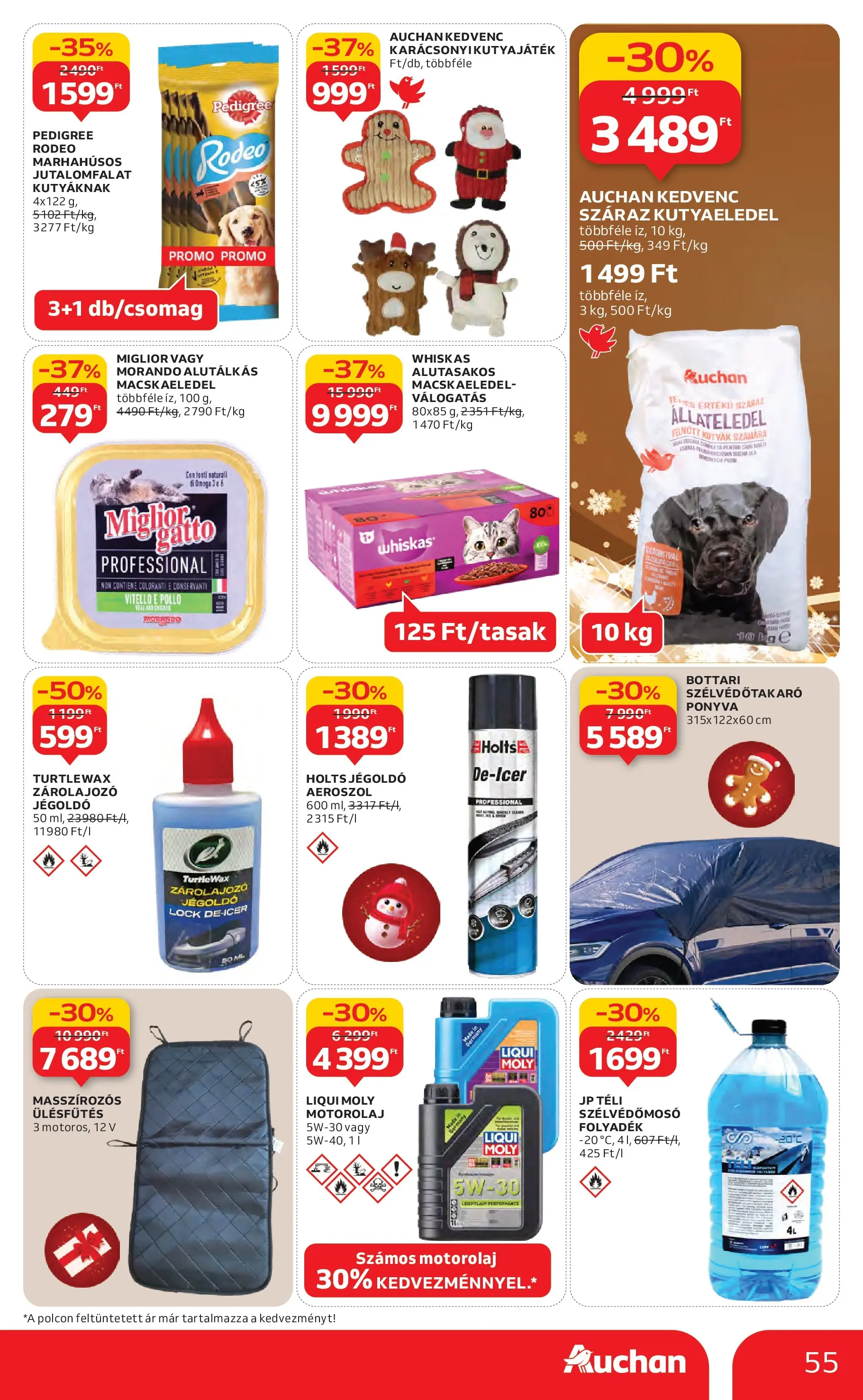 Auchan Akciós újság Miskolc - 2025.12.11. -tól/töl > akció, lapozható szórólap 🛍️ | Oldal: 55 | Termékek: Macskaeledel, Kutyaeledel, Whiskas, Motorolaj