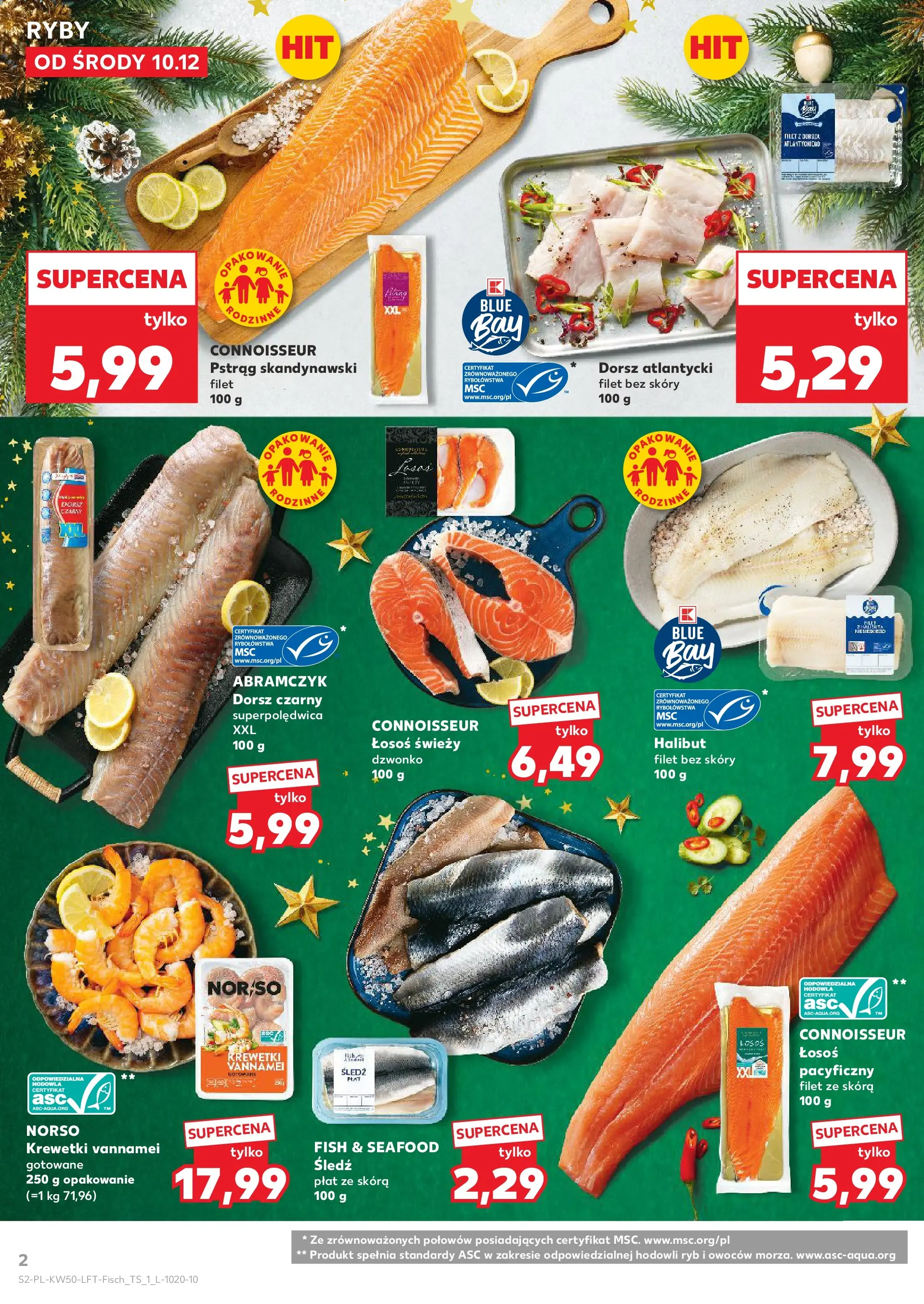 Kaufland gazetka od 10.12.2025 | Boże Narodzenie 🎄🎁 | Strona: 2 | Produkty: Krewetki, Dorsz atlantycki, Dorsz, Krewetki vannamei