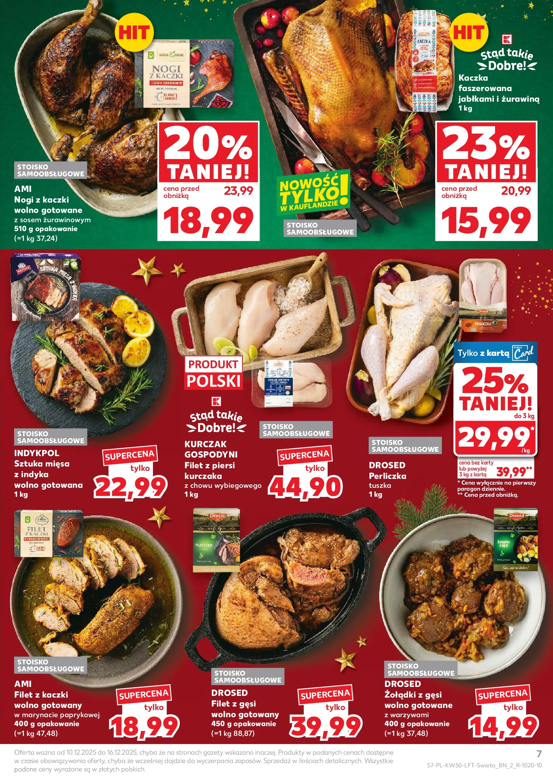 Kaufland gazetka od 10.12.2025 | Boże Narodzenie 🎄🎁 | Strona: 7 | Produkty: Karta, Filet z kaczki, Wolno gotowane, Perliczka