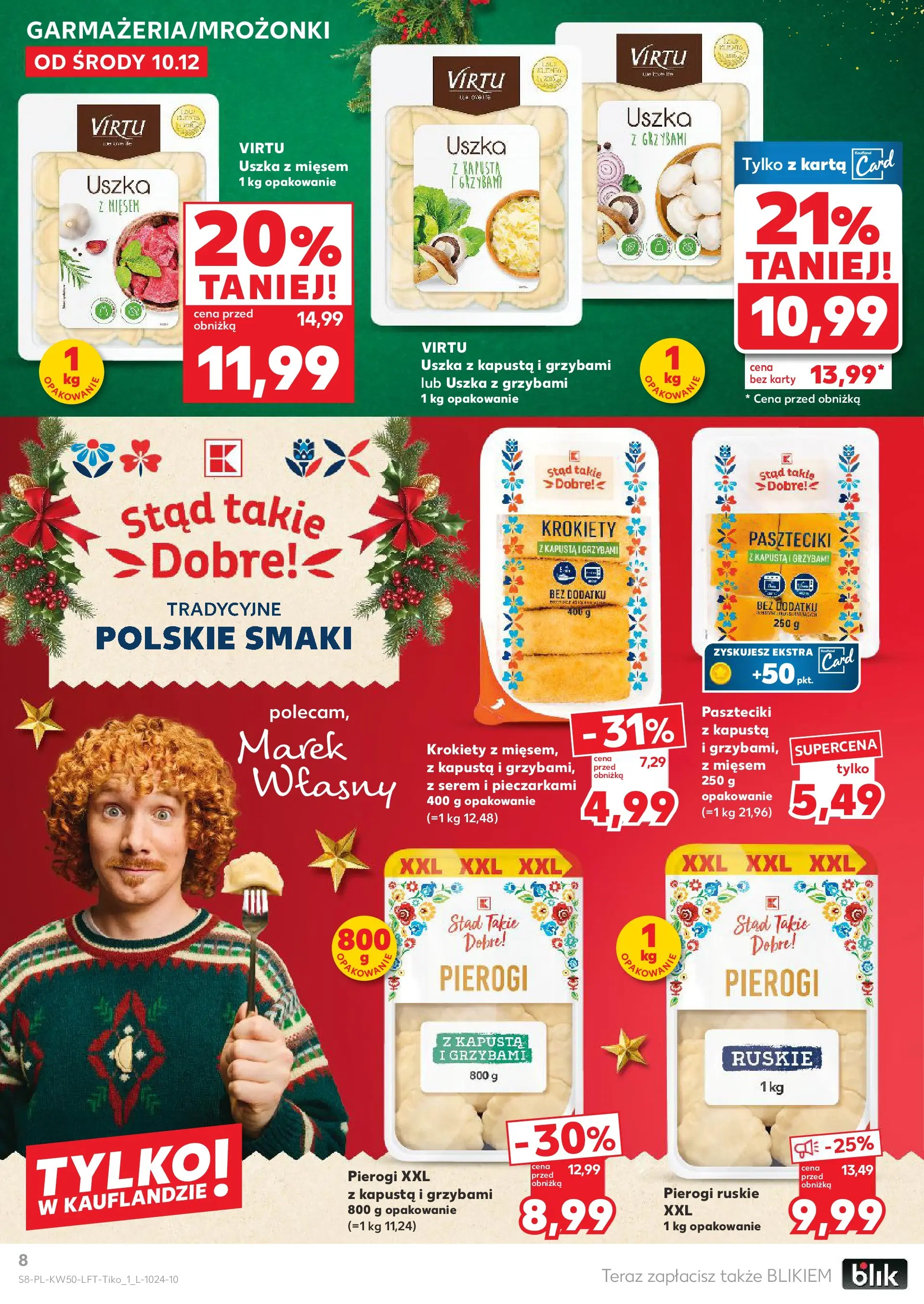 Kaufland gazetka od 10.12.2025 | Boże Narodzenie 🎄🎁 | Strona: 8 | Produkty: Pierogi, Uszka z kapustą i grzybami, Pierogi z kapusta i grzybami, Krokiety