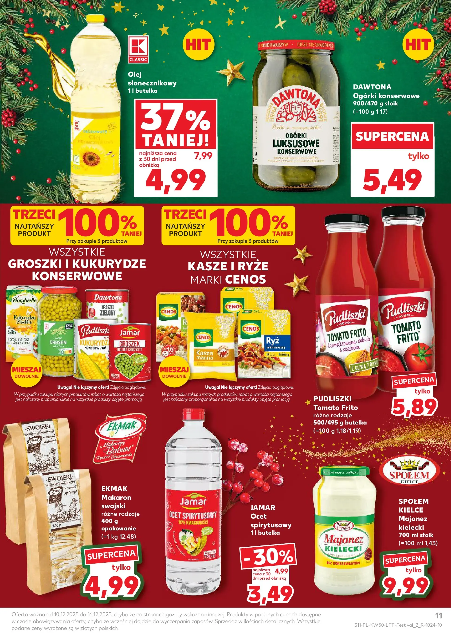 Kaufland gazetka od 10.12.2025 | Boże Narodzenie 🎄🎁 | Strona: 11 | Produkty: Kukurydza, Olej, Makaron, Szalotka