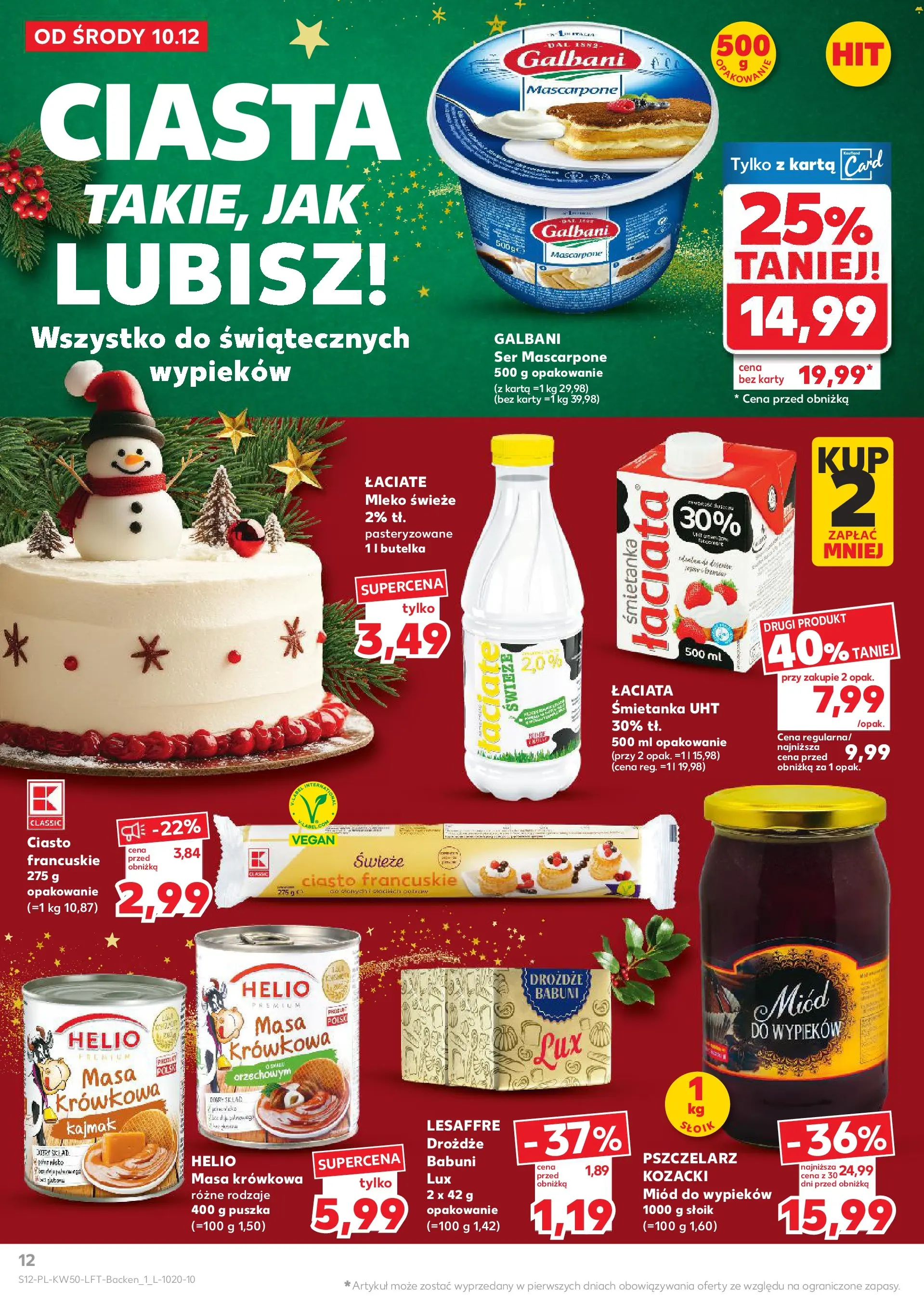 Kaufland gazetka od 10.12.2025 | Boże Narodzenie 🎄🎁 | Strona: 12 | Produkty: Miód, Kajmak, Mascarpone, Ser mascarpone