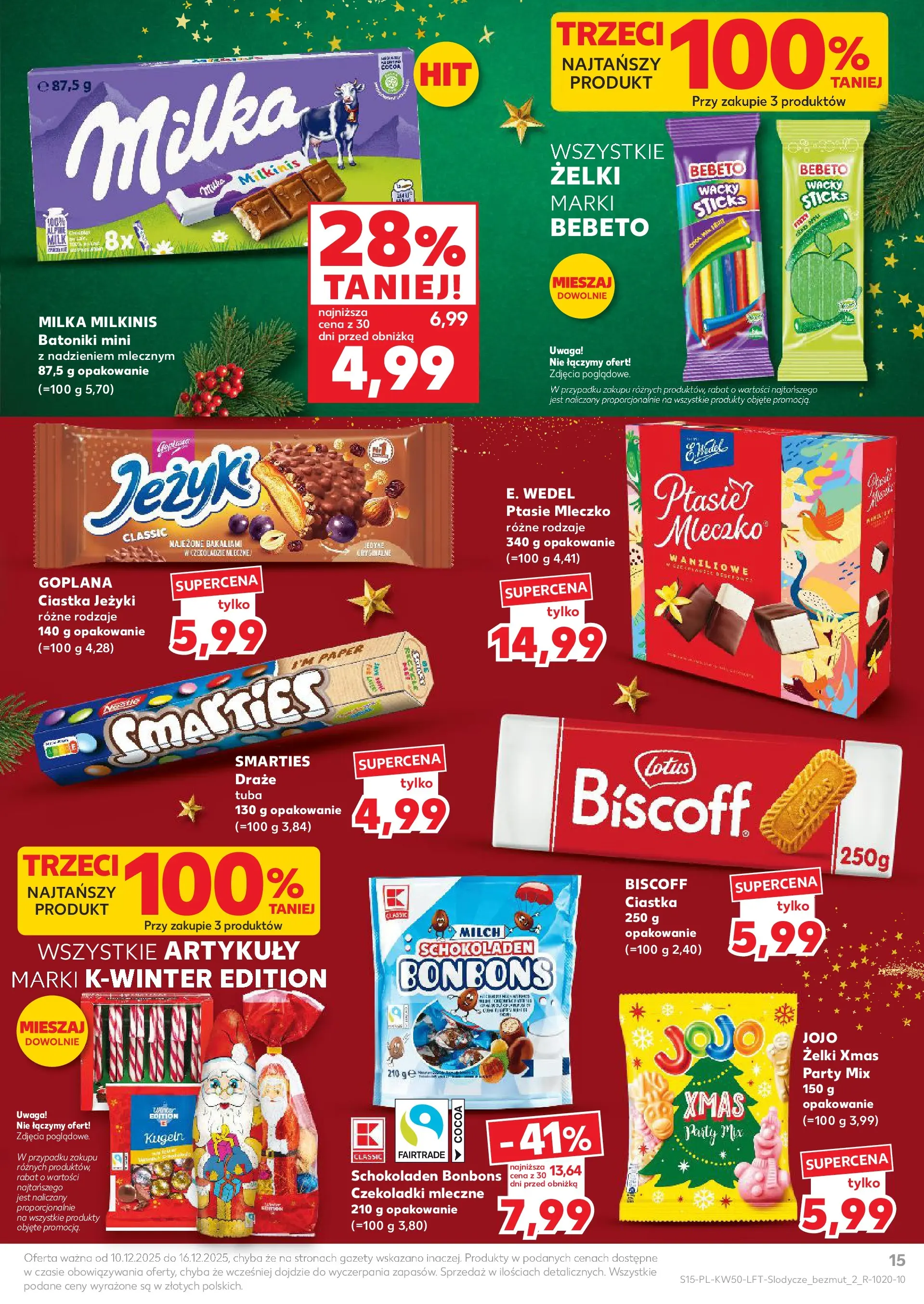 Kaufland gazetka od 10.12.2025 | Boże Narodzenie 🎄🎁 | Strona: 15 | Produkty: Czekoladki, Ptasie mleczko, Żelki, Ciastka
