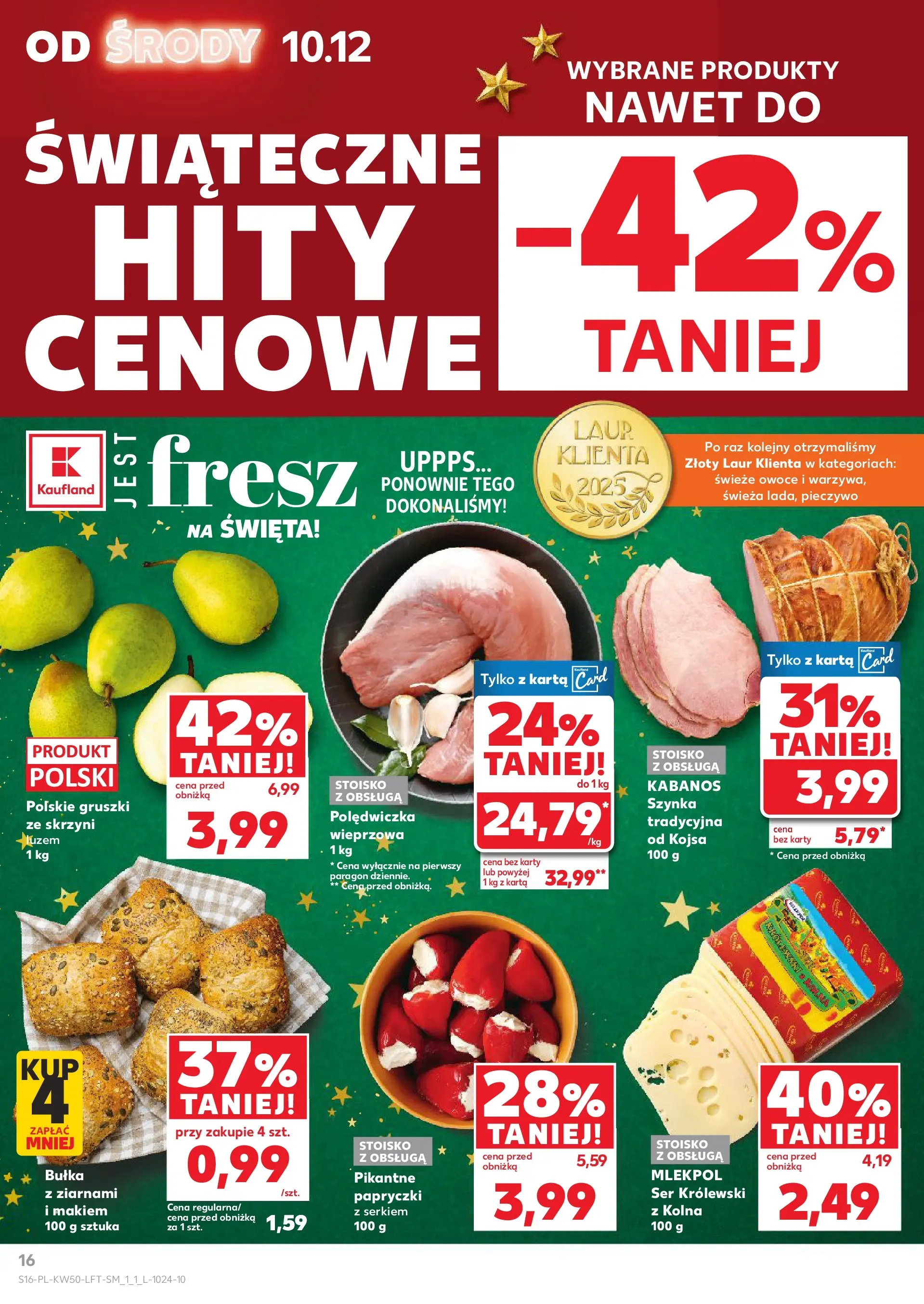 Kaufland gazetka od 10.12.2025 | Boże Narodzenie 🎄🎁 | Strona: 16 | Produkty: Karta, Szynka, Ser, Owoce