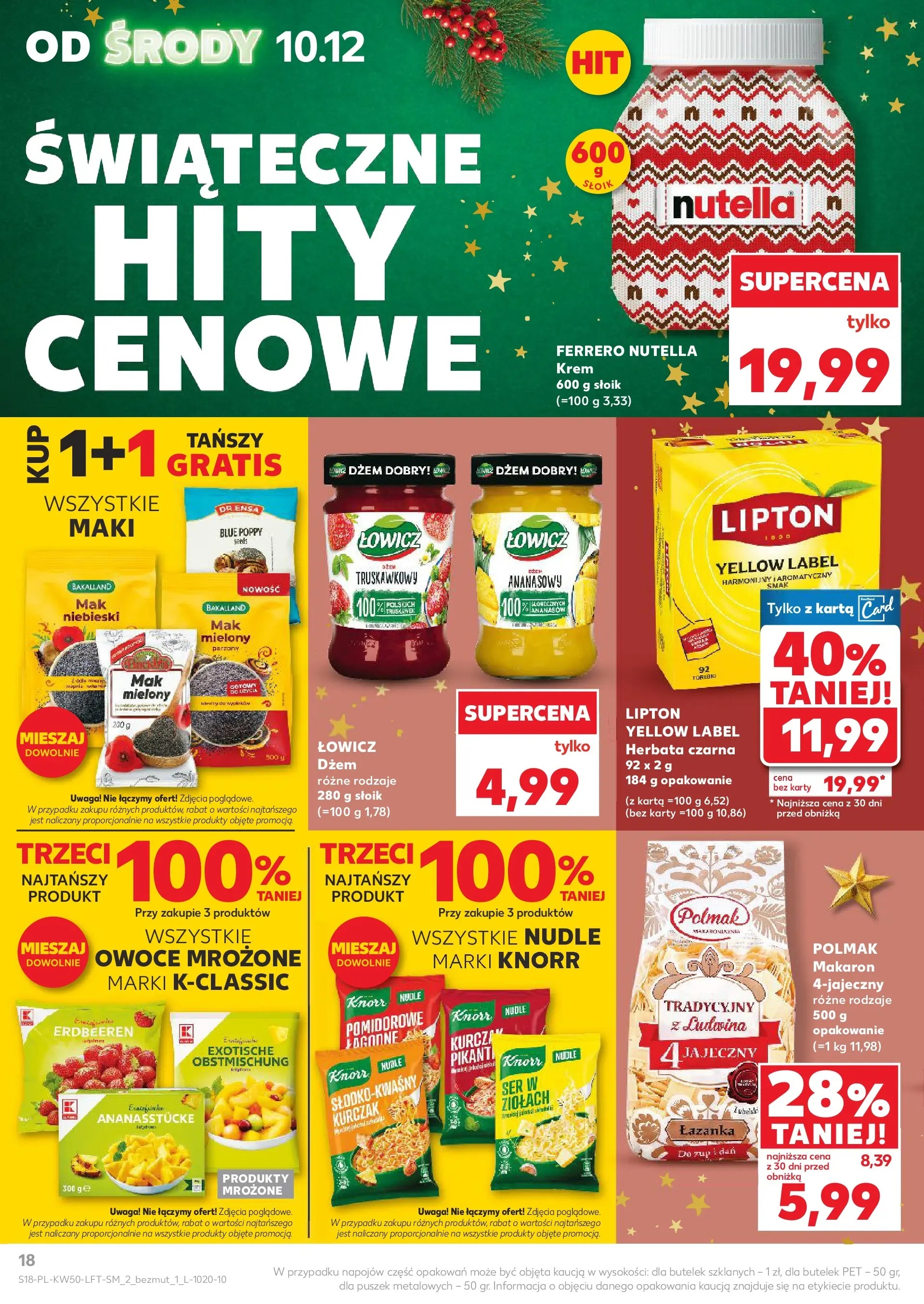 Kaufland gazetka od 10.12.2025 | Boże Narodzenie 🎄🎁 | Strona: 18 | Produkty: Kurczak, Nutella, Dżem, Torebki
