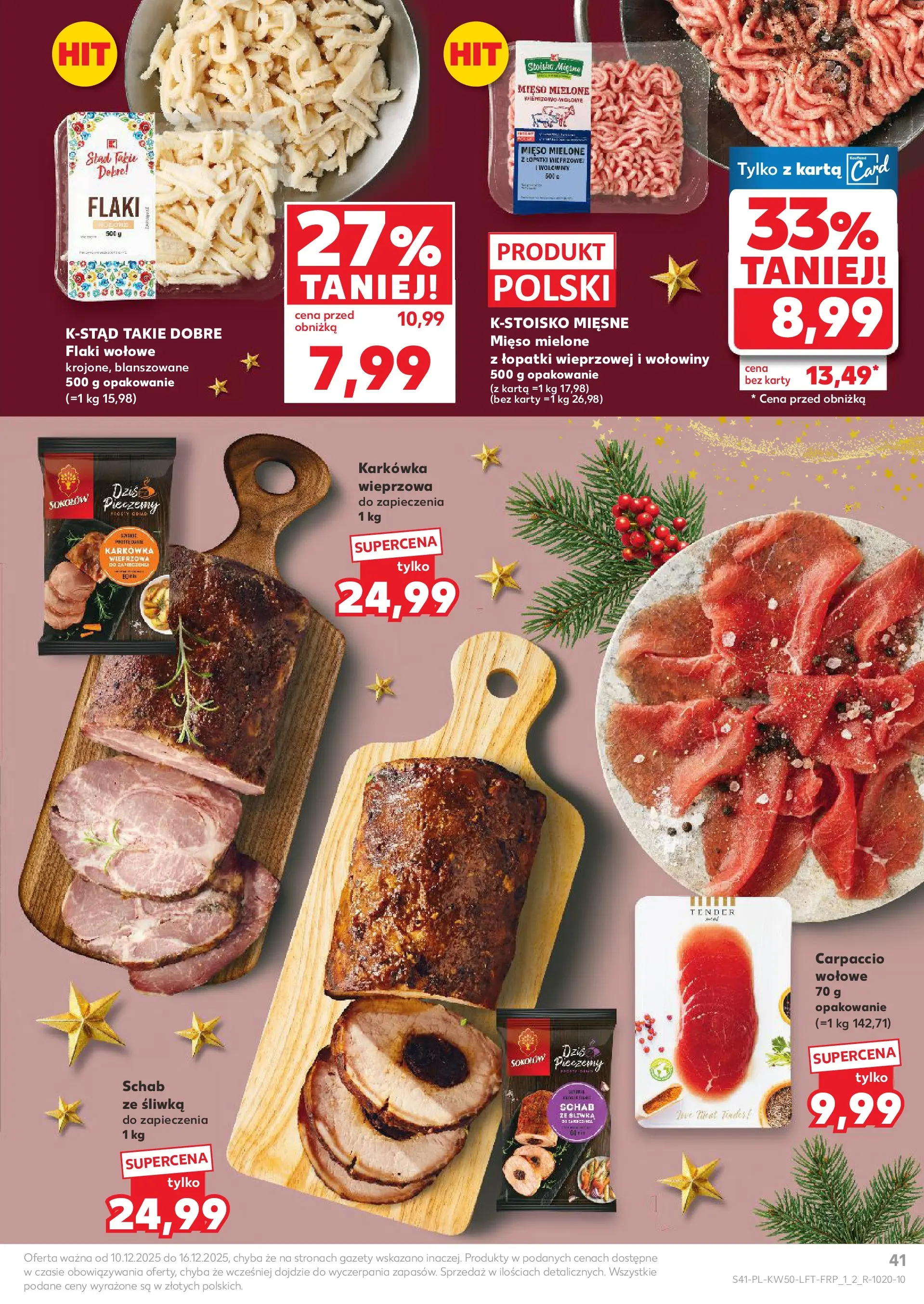 Kaufland gazetka od 10.12.2025 | Boże Narodzenie 🎄🎁 | Strona: 41 | Produkty: Karkówka, Schab, Carpaccio, Flaki