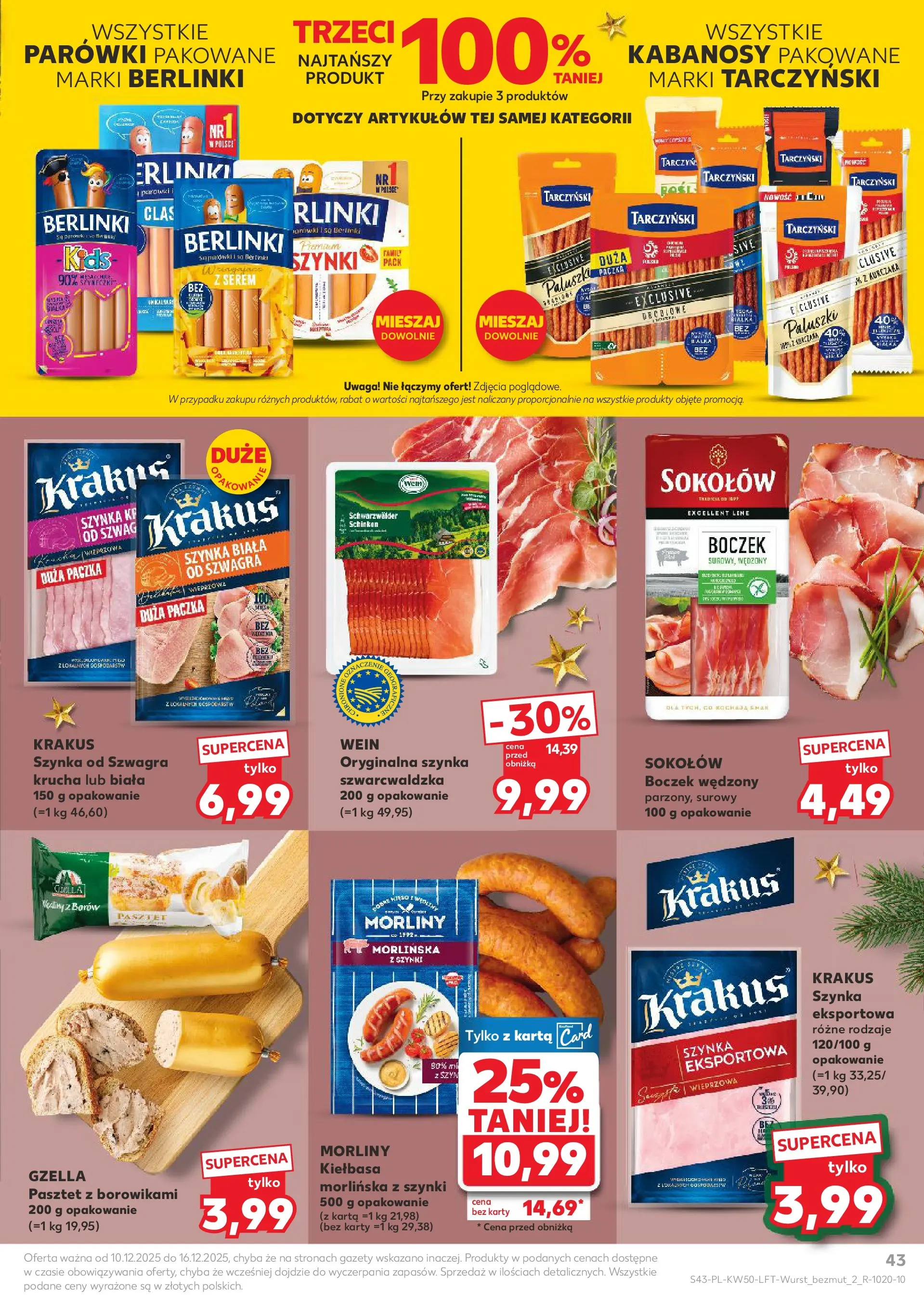 Kaufland gazetka od 10.12.2025 | Boże Narodzenie 🎄🎁 | Strona: 43 | Produkty: Karta, Parówki, Szynka, Boczek wędzony