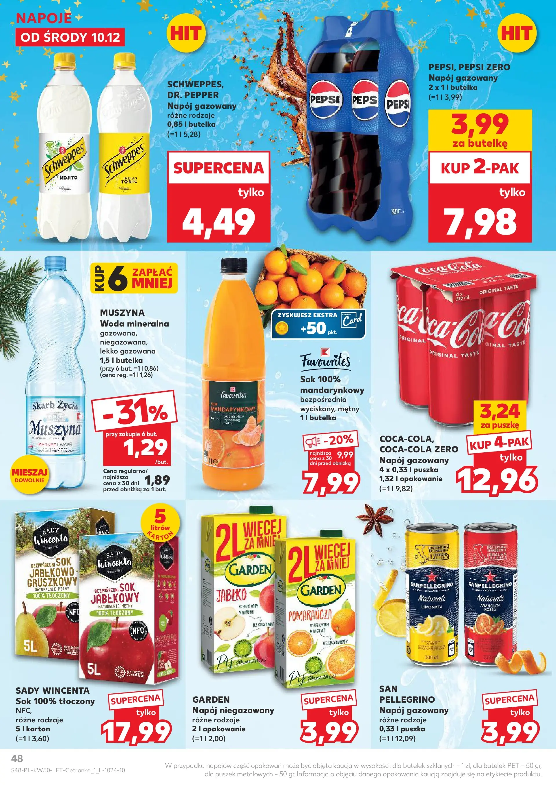 Kaufland gazetka od 10.12.2025 | Boże Narodzenie 🎄🎁 | Strona: 48 | Produkty: Napoje, Pepsi, Muszyna Woda, Sok