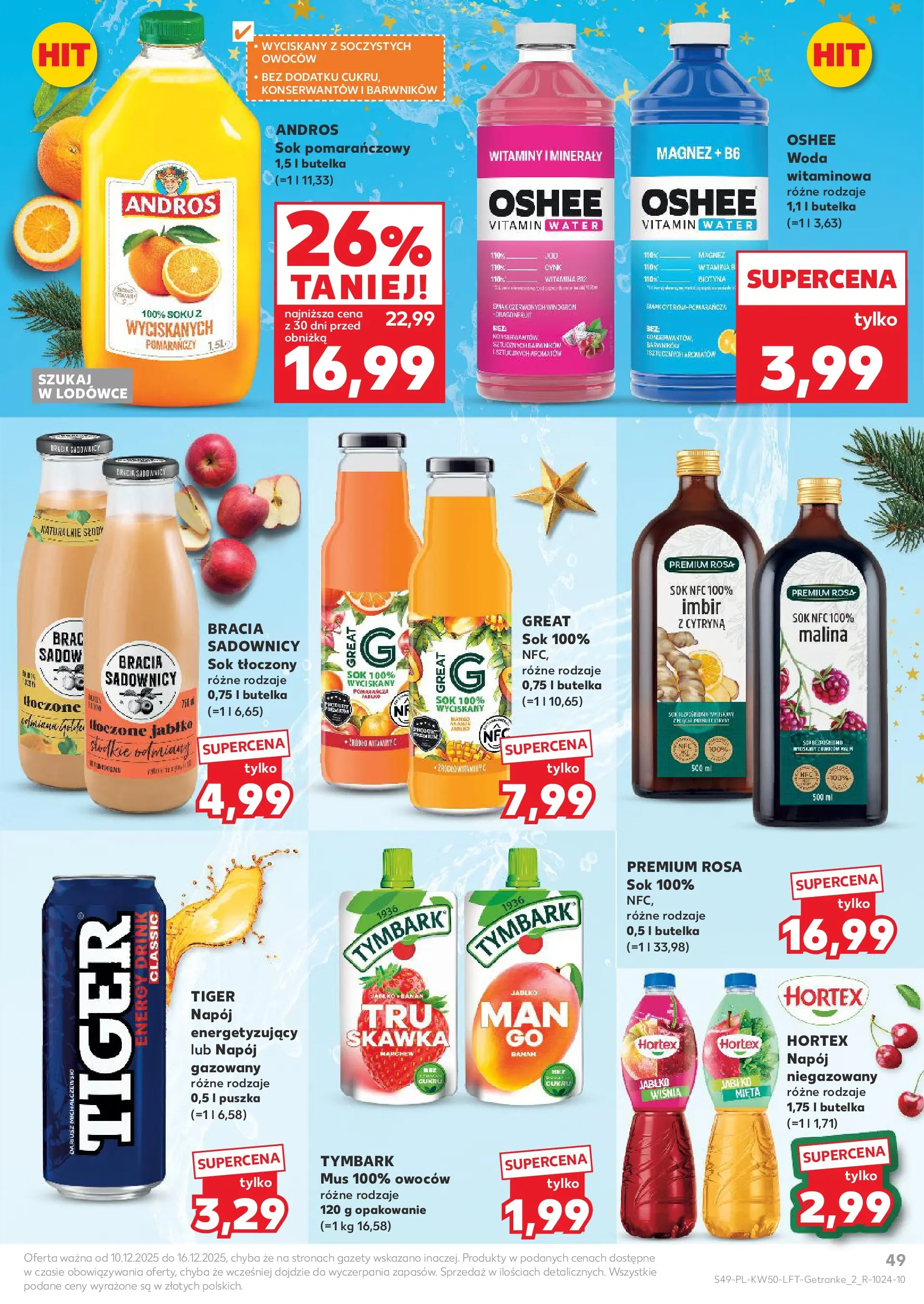 Kaufland gazetka od 10.12.2025 | Boże Narodzenie 🎄🎁 | Strona: 49 | Produkty: Imbir, Sok pomarańczowy, Sok, Woda