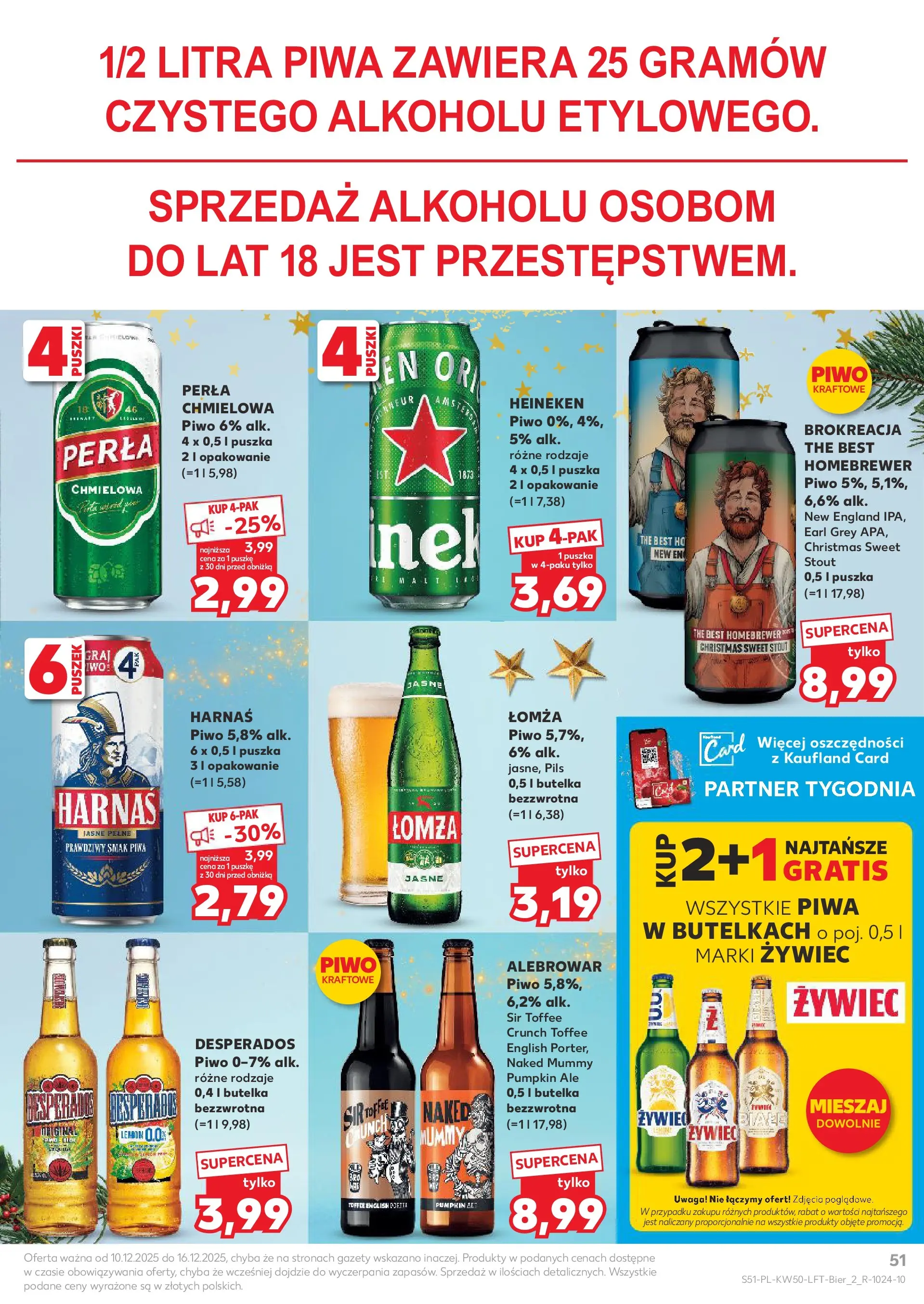 Kaufland gazetka od 10.12.2025 | Boże Narodzenie 🎄🎁 | Strona: 51 | Produkty: Harnaś, Piwo, Heineken