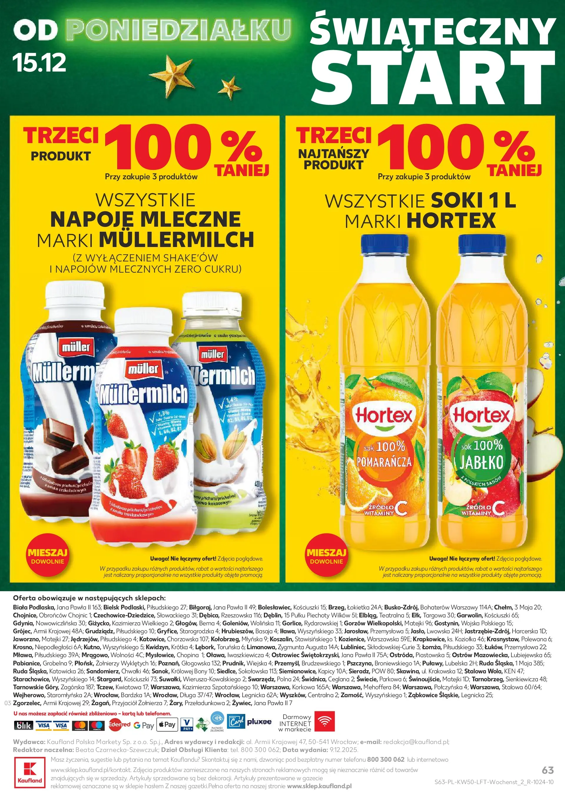 Kaufland gazetka od 10.12.2025 | Boże Narodzenie 🎄🎁 | Strona: 63 | Produkty: Karta, Napoje, Soki, Sok