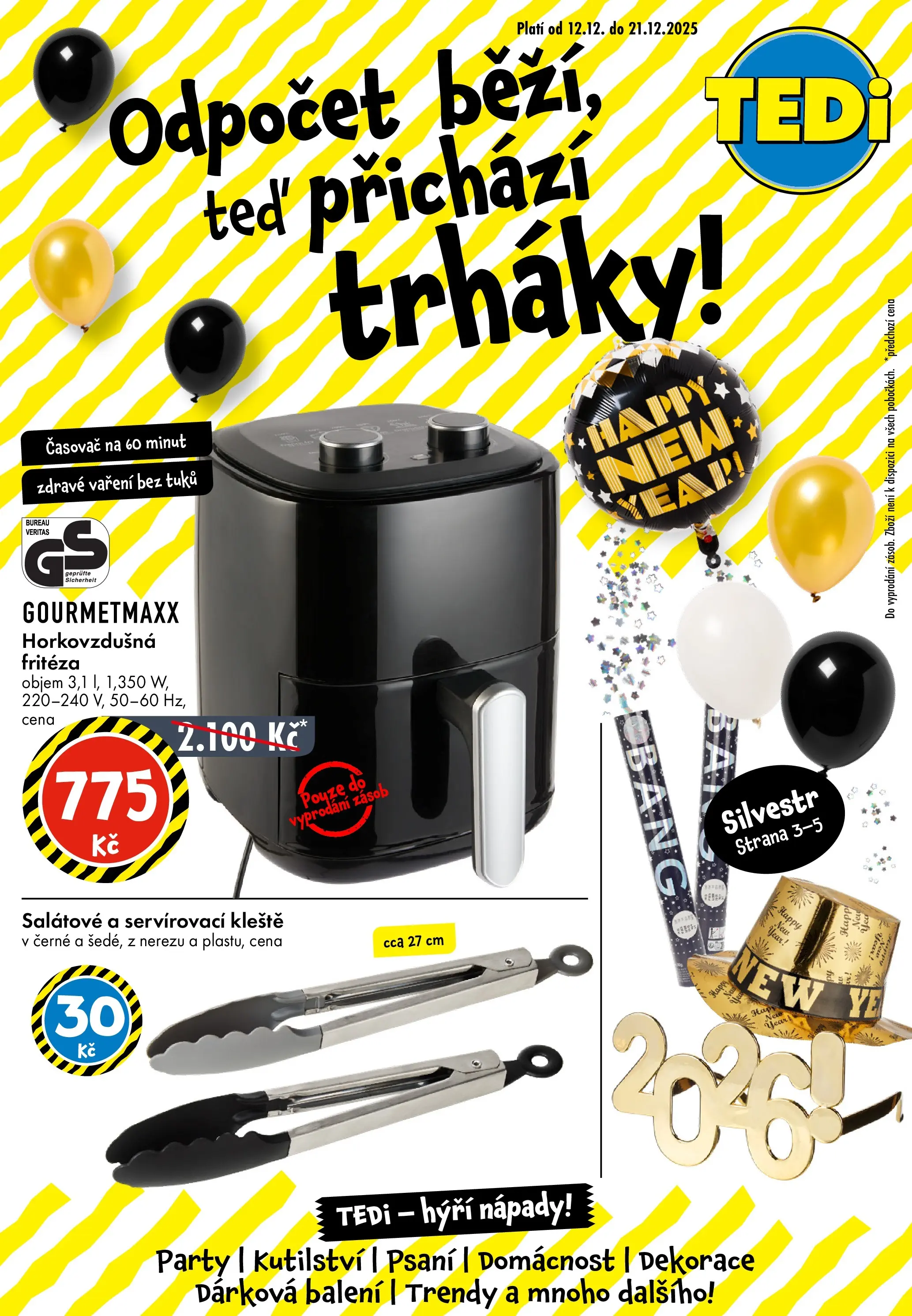 TEDi leták - Praha, Ostrava, Plzeň od 12.12.2025 - akční nabídka | Strana: 1 | Produkty: Fritéza, Časovač, Dekorace