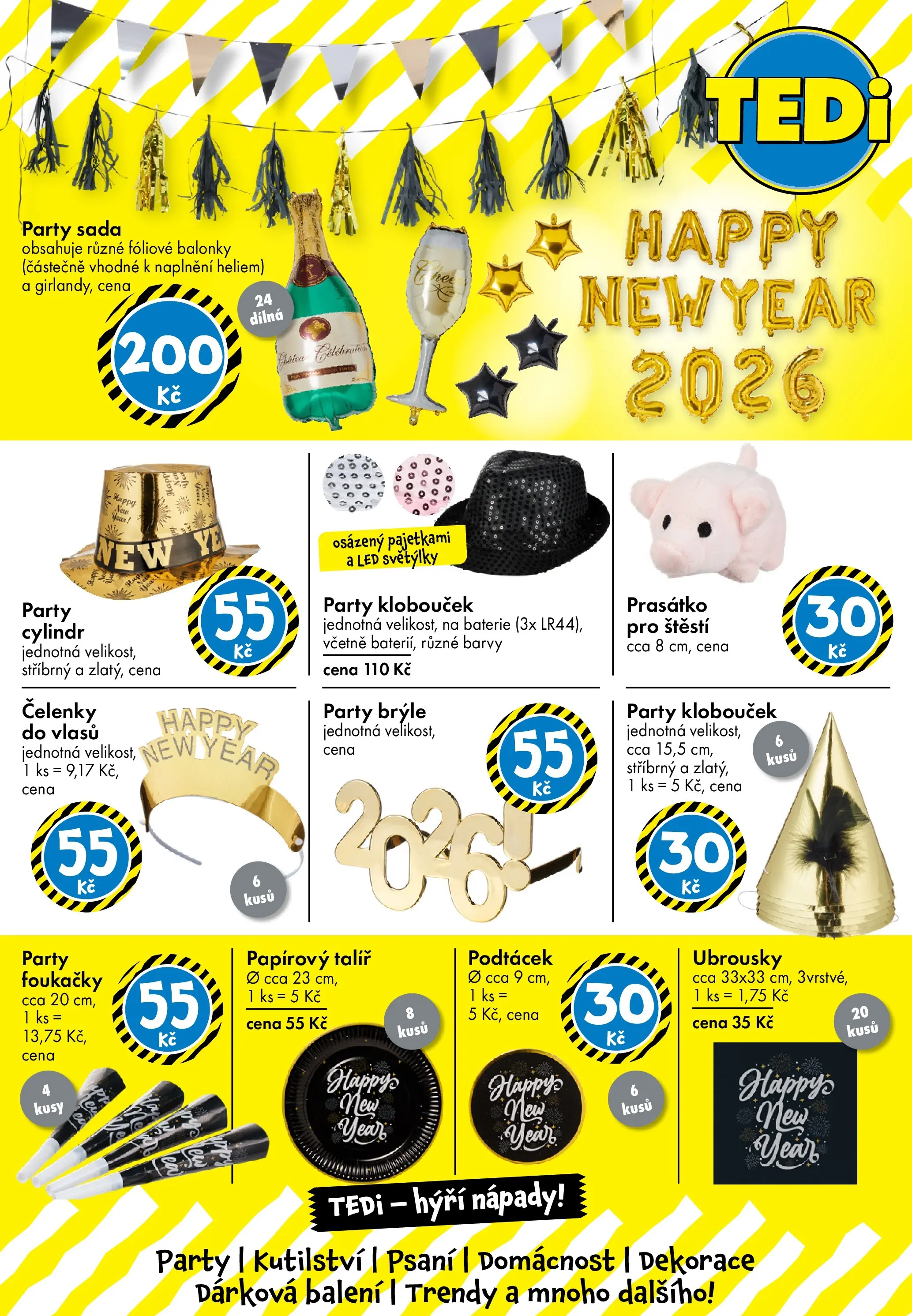TEDi leták - Praha, Ostrava, Plzeň od 12.12.2025 - akční nabídka | Strana: 4 | Produkty: Balonky, Ubrousky, Talíř, Baterie