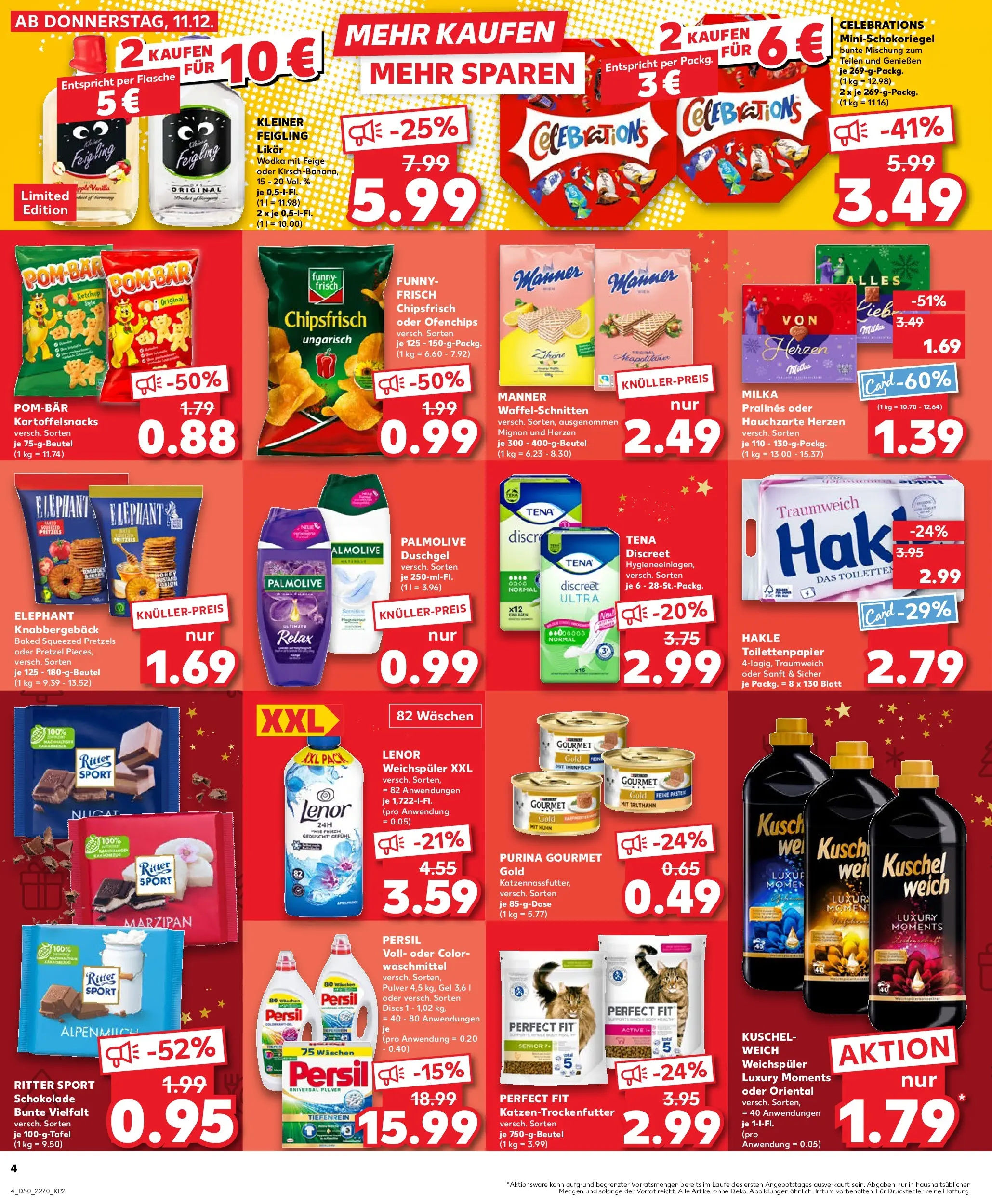 Prospekt Kaufland ab 11.12.2025 » Angebote Online zum Blättern | Seite: 4 | Produkte: Milka, Purina gourmet gold, Wodka, Persil
