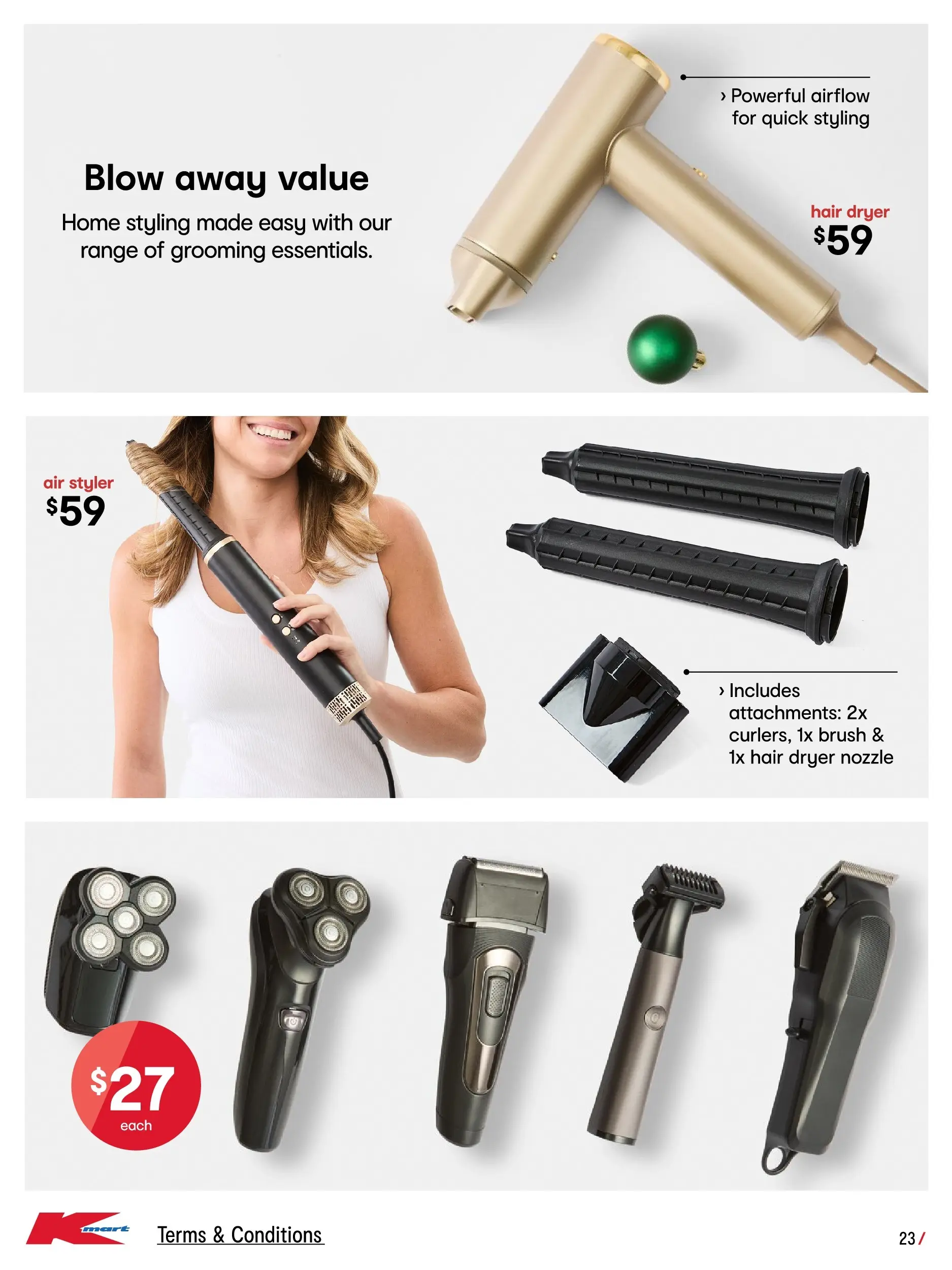 ﻿﻿Kmart catalogue valid from 10/12/2025 > Online Australia | Page: 23 | Products: Brush, Dryer, Hair dryer