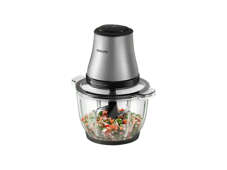 Philips HR1503/00 3000 Series, Zerkleinerer mit 2L Glasschüssel & PowerChop Technologie, Edelstahl