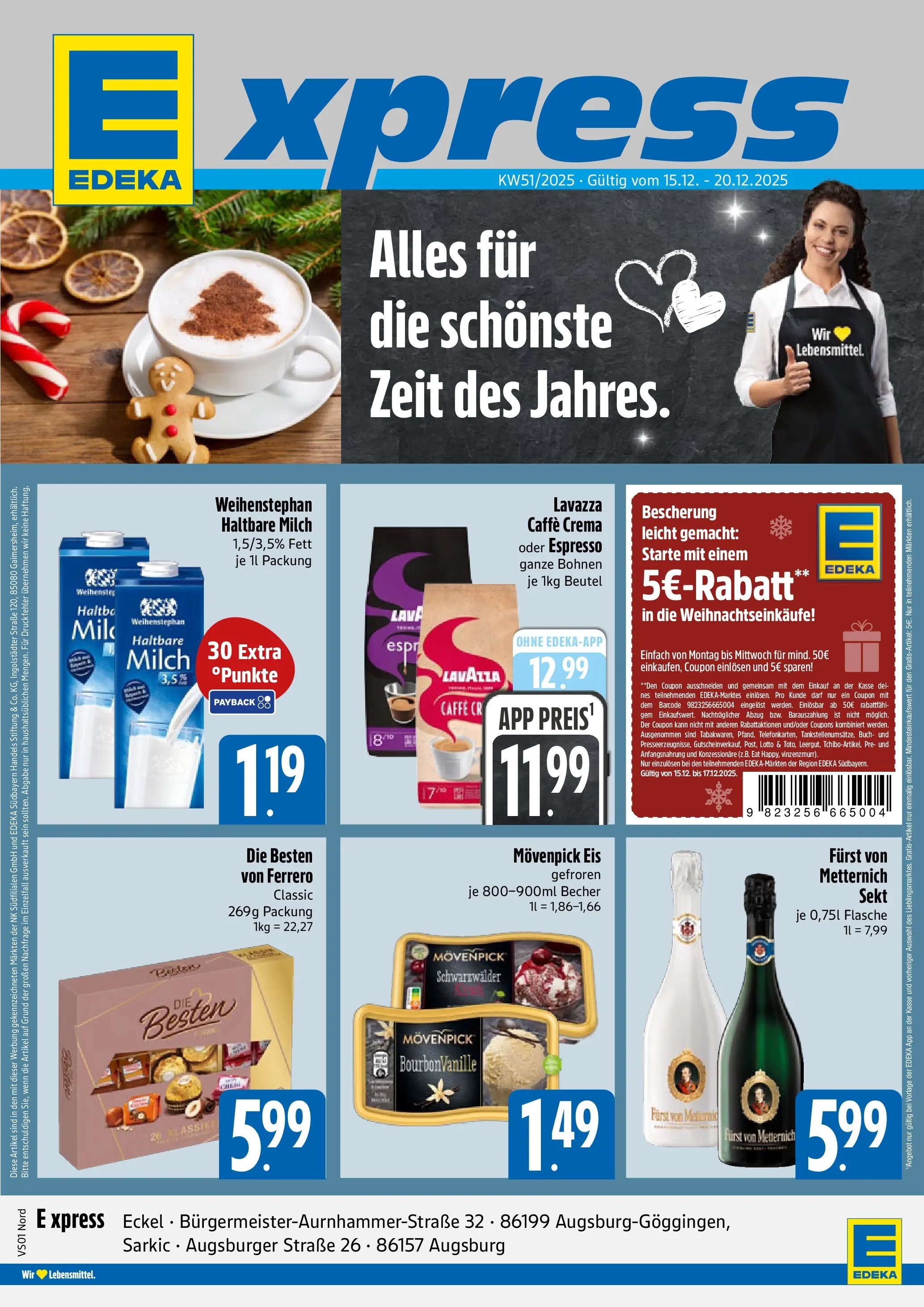 Entdecke - E xpress: Wochenangebote (ab 14.12.2025) zum Blättern | Seite: 1 | Produkte: Lavazza, Milch, Haltbare milch, Movenpick eis