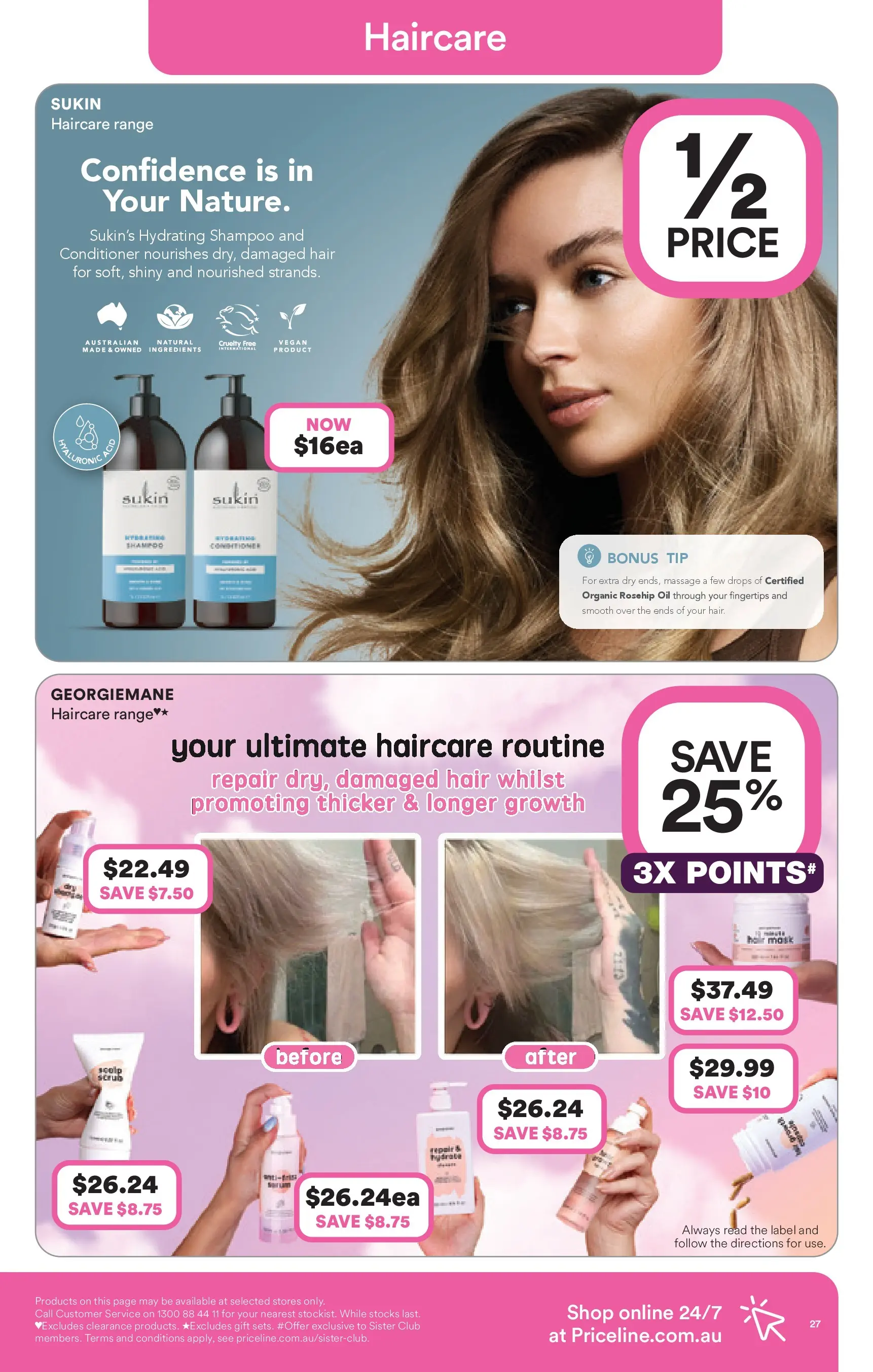 Priceline Pharmacy - Priceline Catalogue - 10/12/2025 > weekly / monthly specials | Page: 27 | Products: Shampoo, Conditioner, Oil, Rosehip oil