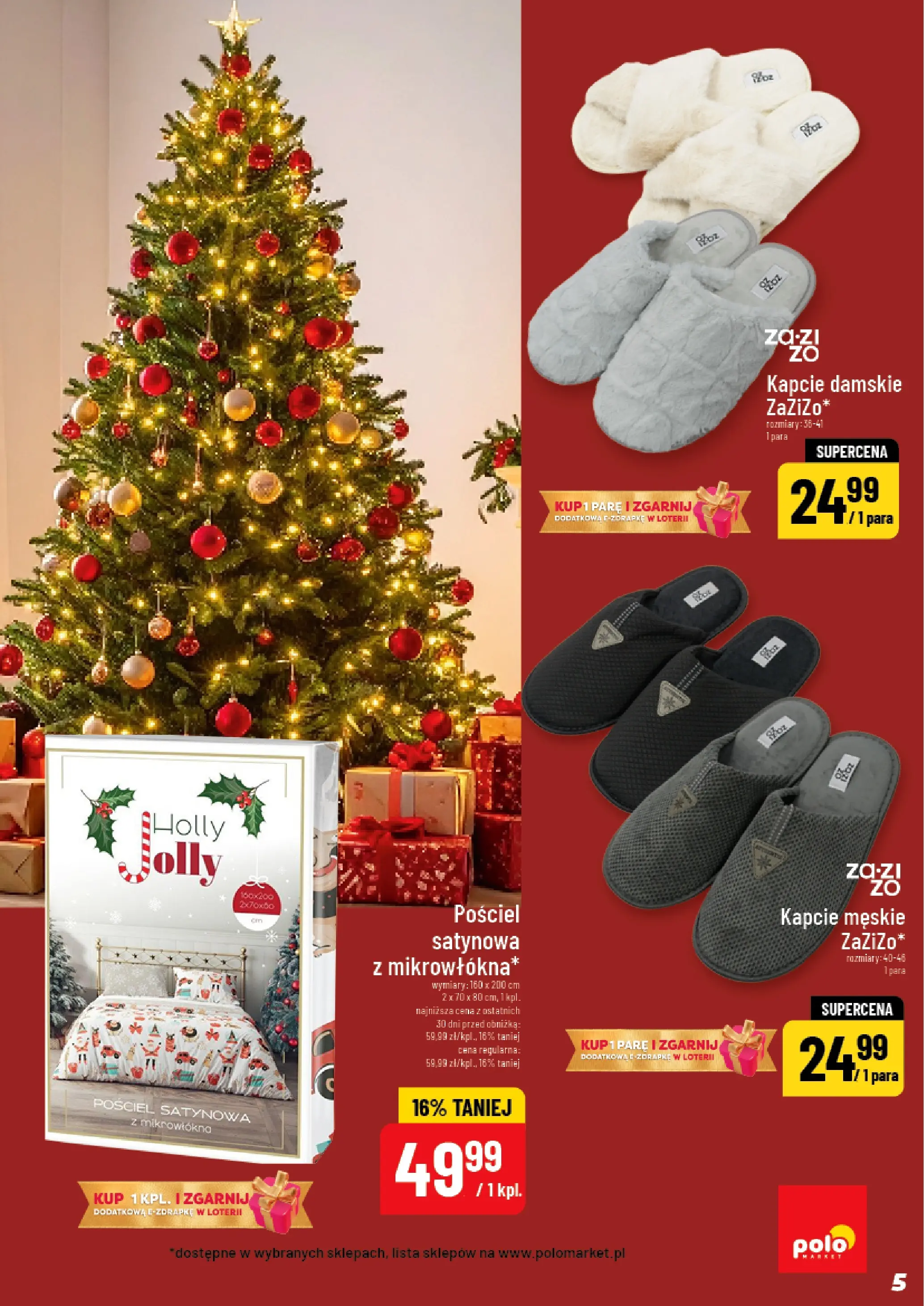 Nowa POLOmarket gazetka od jutra 10.12.2025 (PDF) | Strona: 5 | Produkty: Pościel, Pościel satynowa, Kapcie