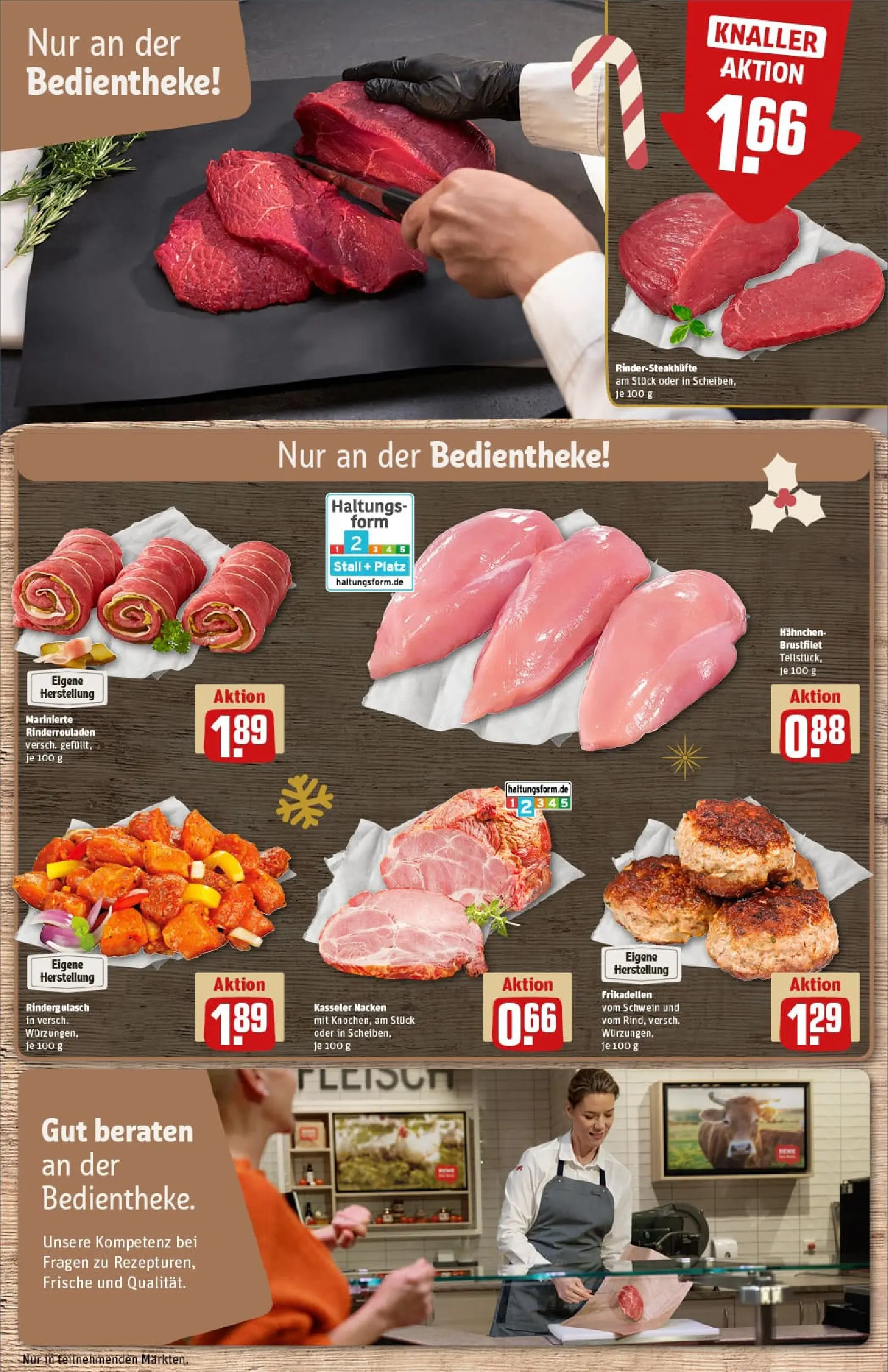 REWE Prospekt ab 14.12.2025 zum Blättern » Angebote | Seite: 10 | Produkte: Rinderrouladen, Rindergulasch, Hahnchen, Kasseler nacken