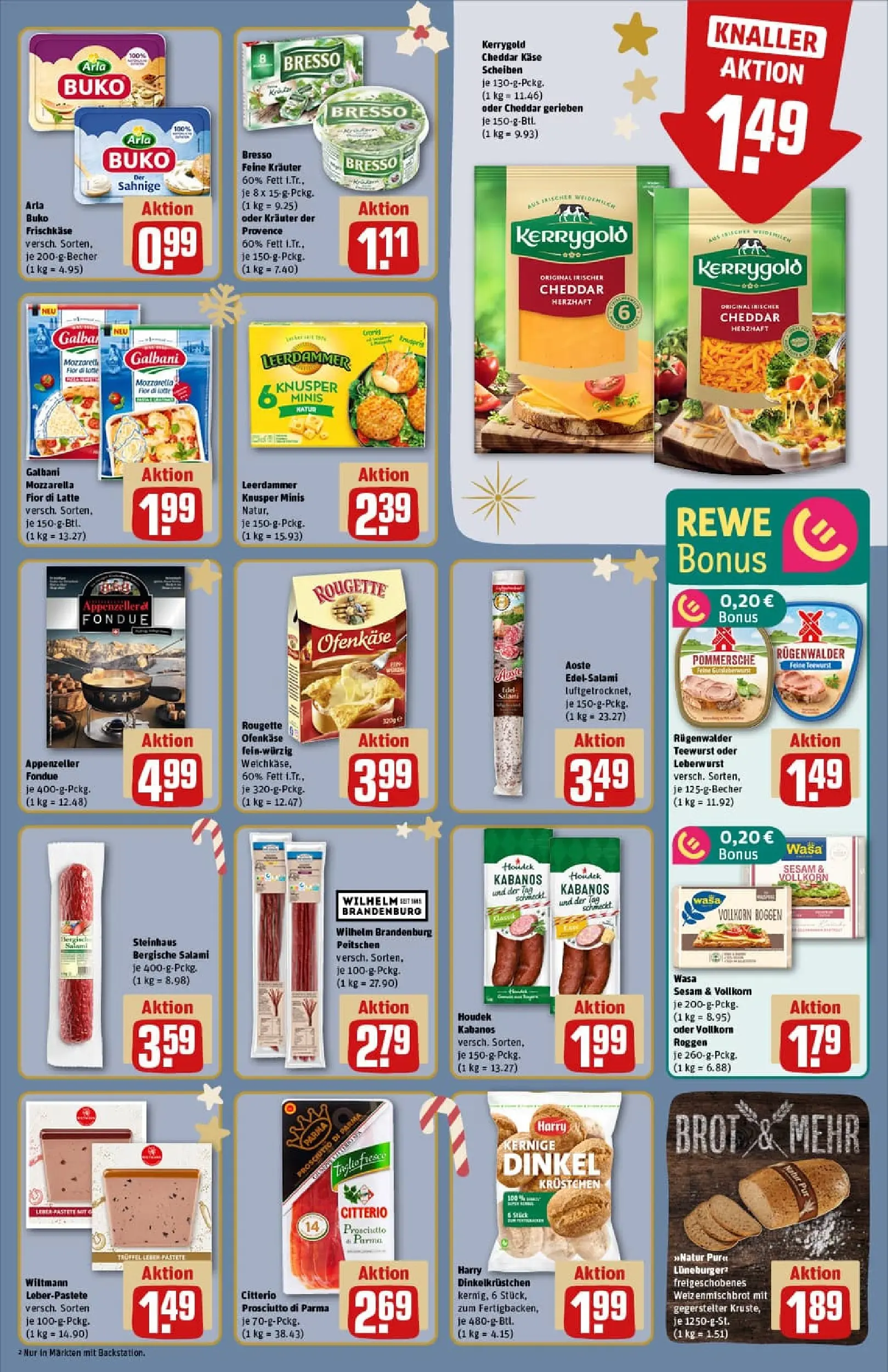 REWE Prospekt ab 15.12.2025 zum Blättern » Angebote | Seite: 15 | Produkte: Mozzarella, Rougette ofenkase, Arla buko, Frischkase
